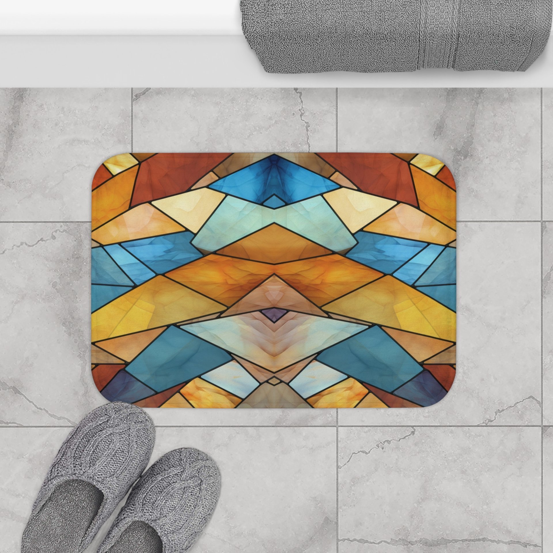 Stained Glass Eagle, Southwestern Colors Bath Mat SM
