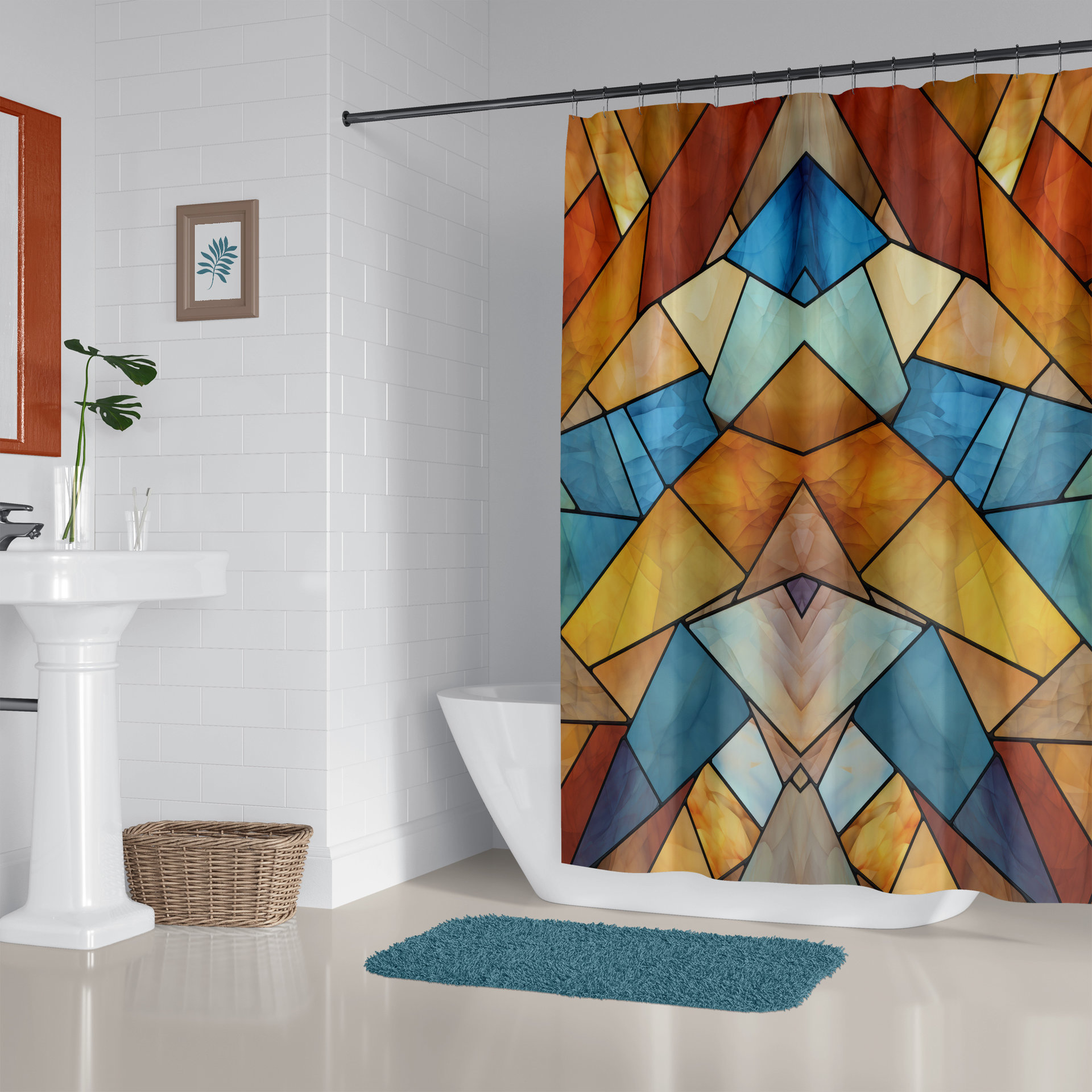 Stained Glass Eagle Shower Curtain, Southwestern Colors