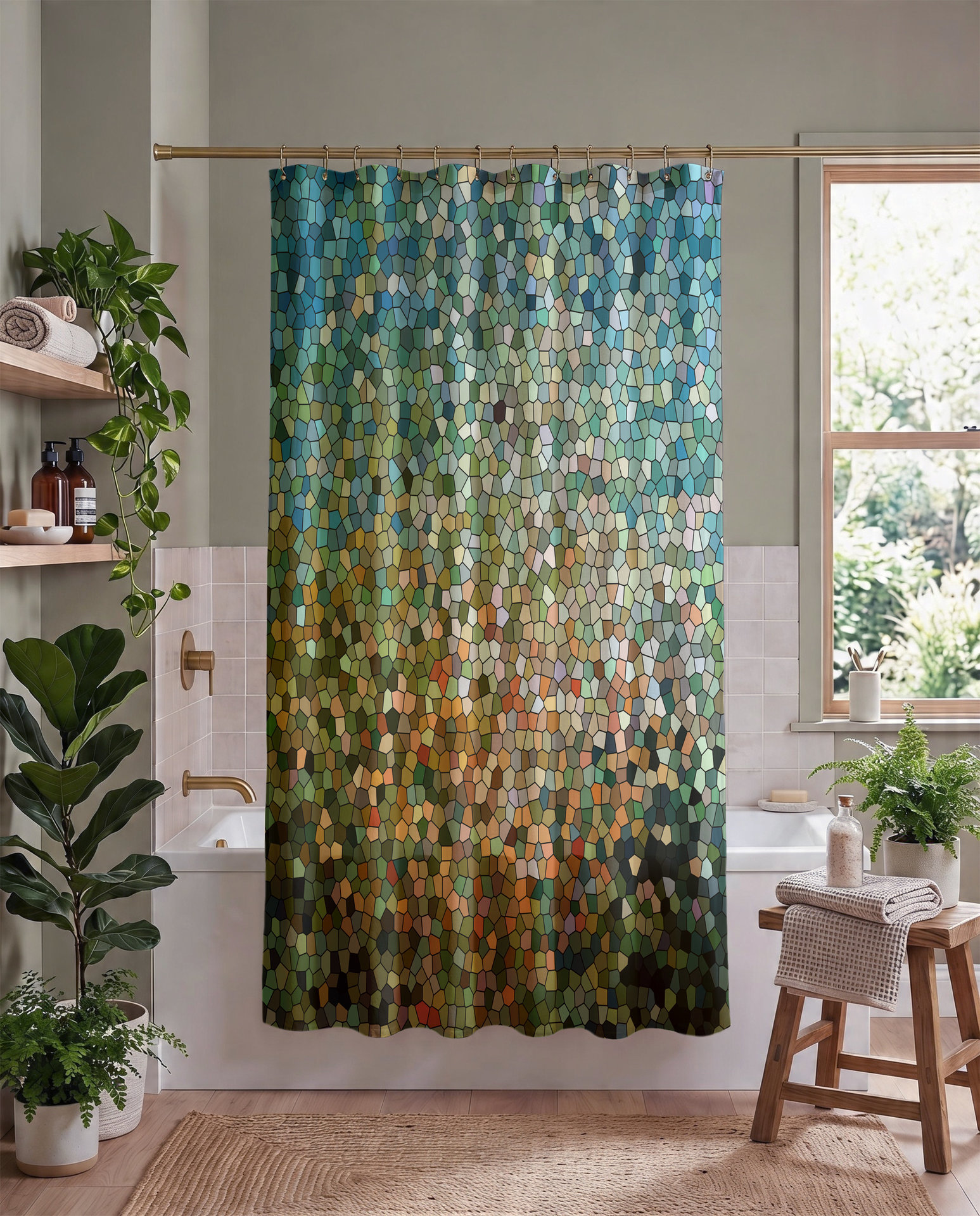 Aqua Mosaic Shower Curtain