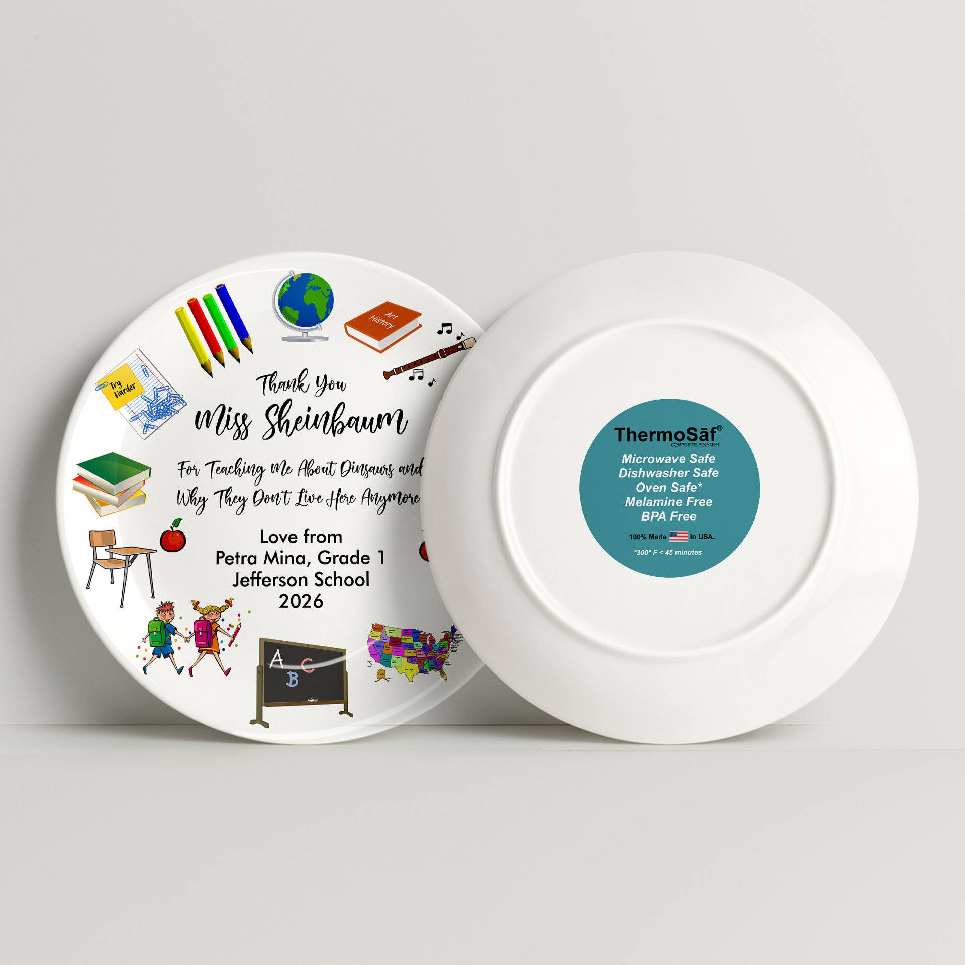 Personalized Teacher Appreciation Gift Plate front and back