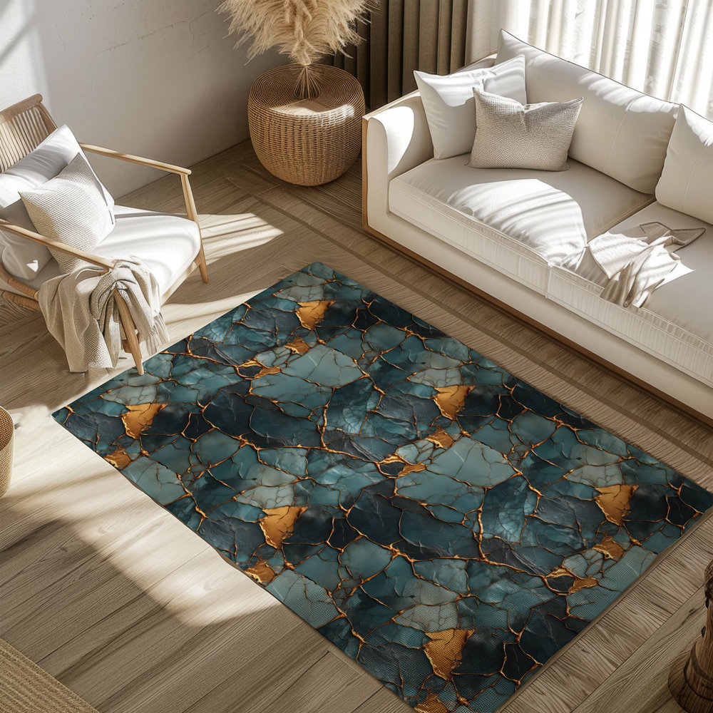 Teal & Gold Kintsugi Rug