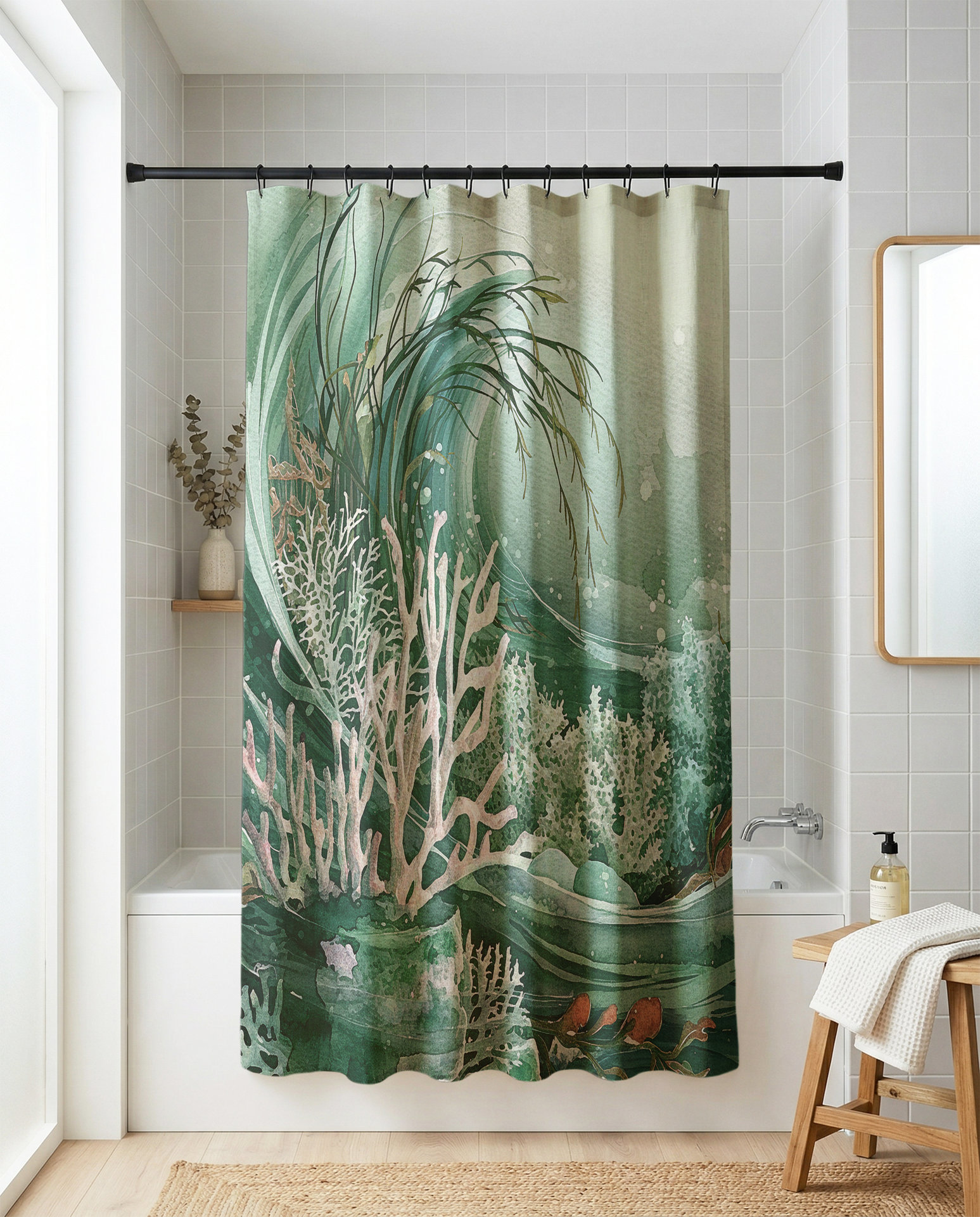 Green Tropical Coral Reef Shower Curtain