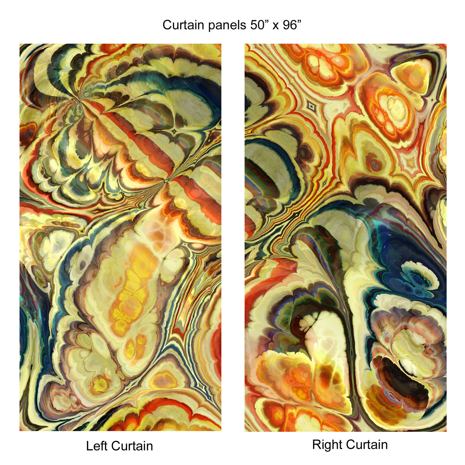Colorful Abstract Art Window Curtains, Rod Pocket Panels 50x96"