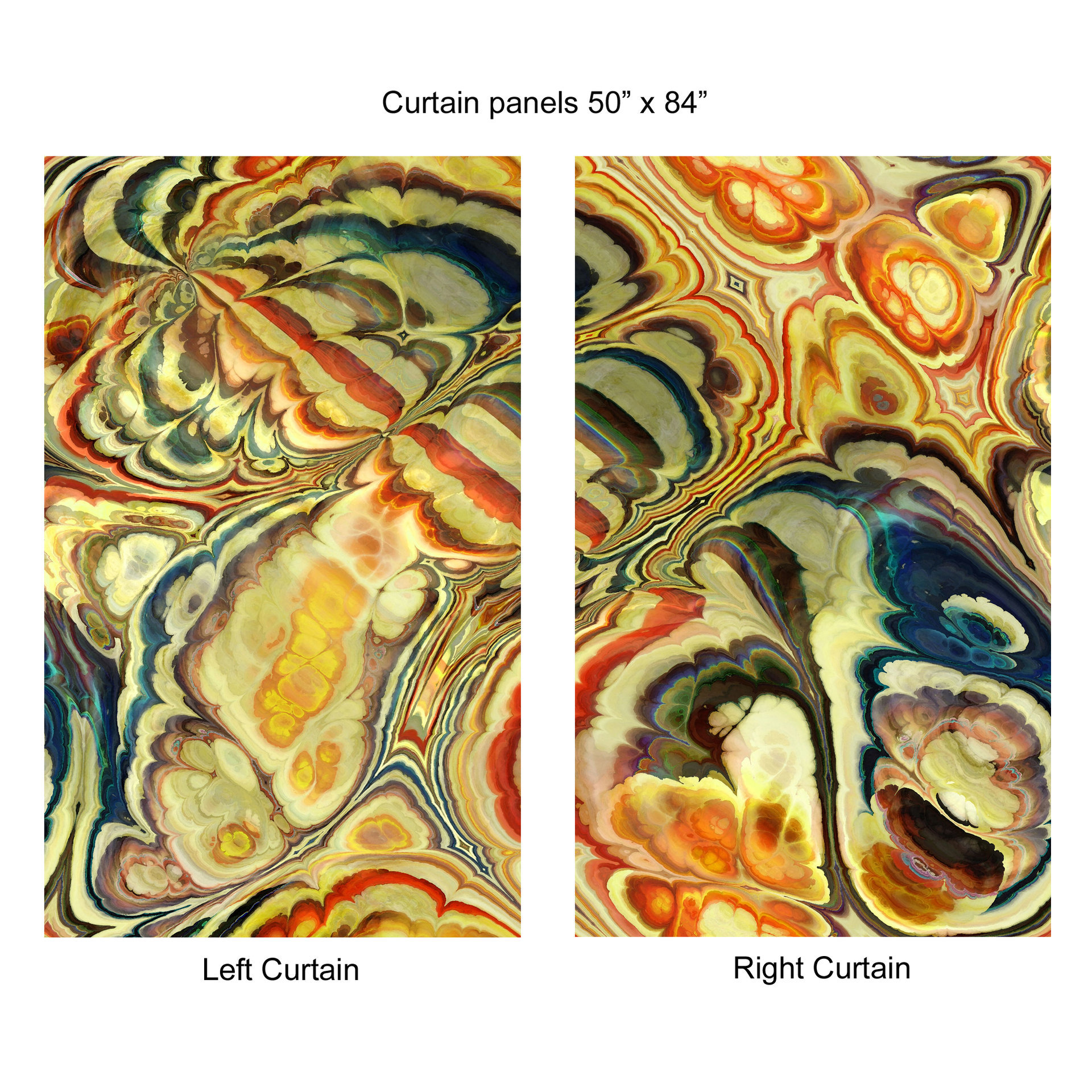 Colorful Abstract Art Window Curtains, Rod Pocket Panels 50x84