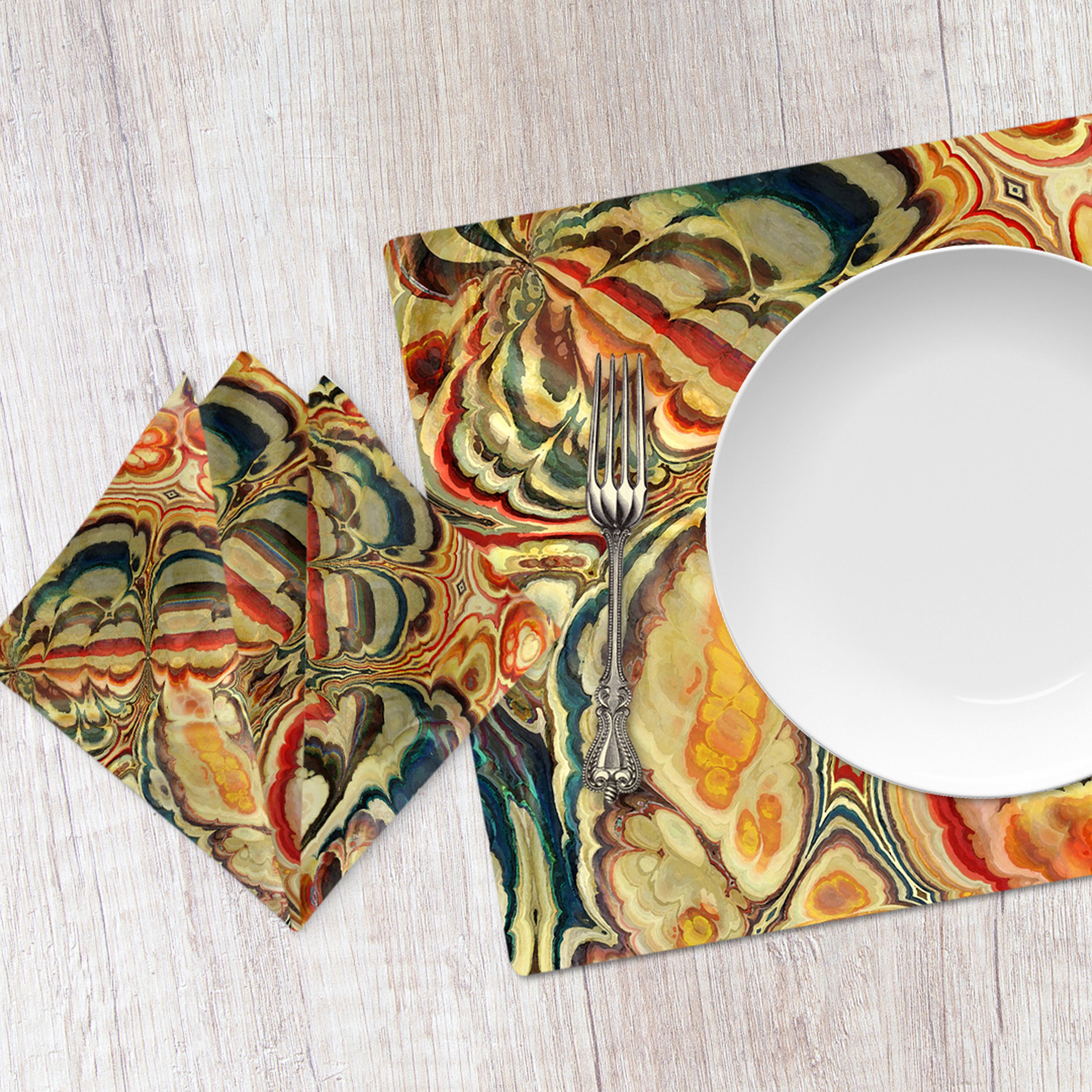 Vintage Parisian style paint pour placemats and napkins