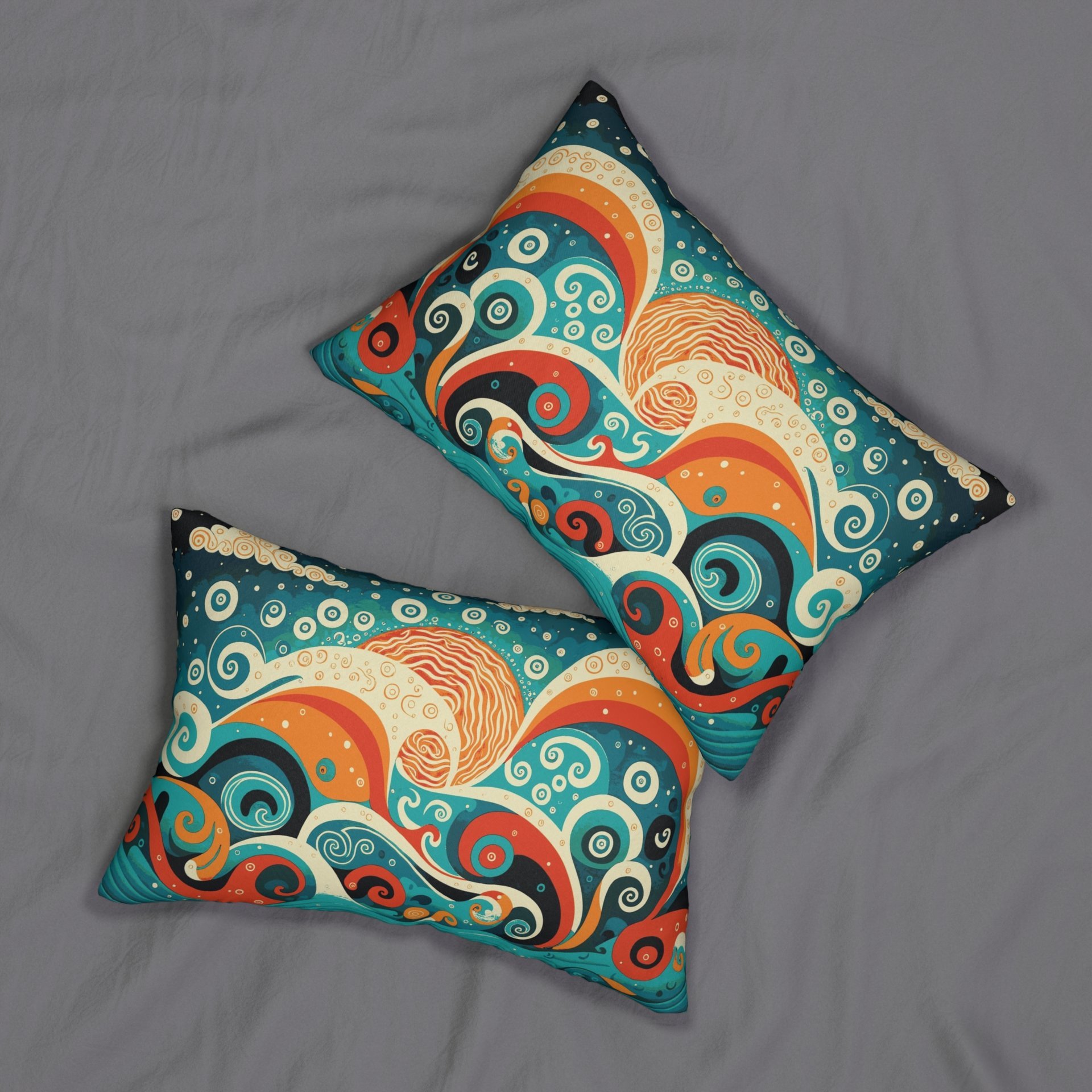 Nautical Folk Art Lumbar Pillow front and back sides