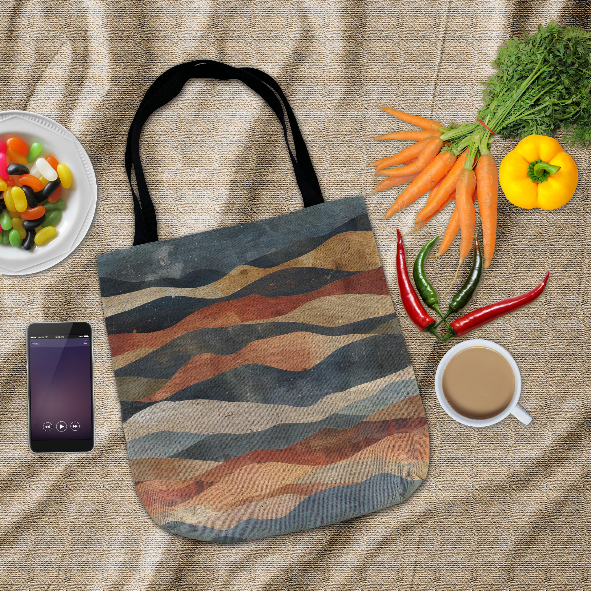 Hilly Landscape Woven shopping Bag