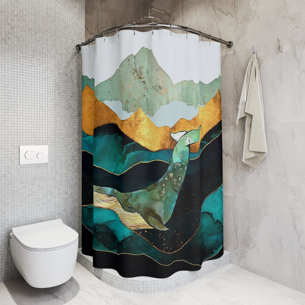 Blue Whale Shower Curtain, Bath Mat