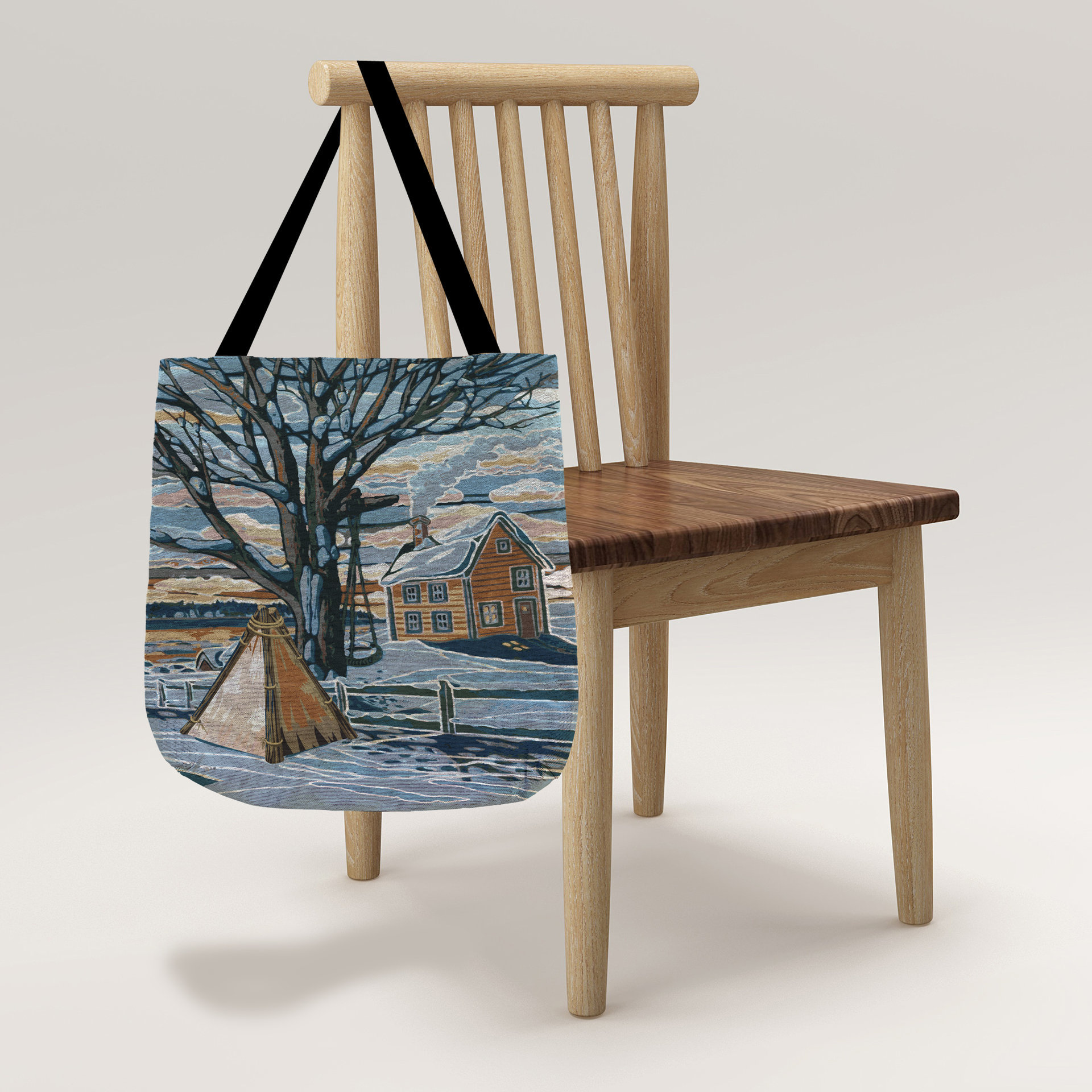 Blue Homestead in Winter Woven Tote Bag