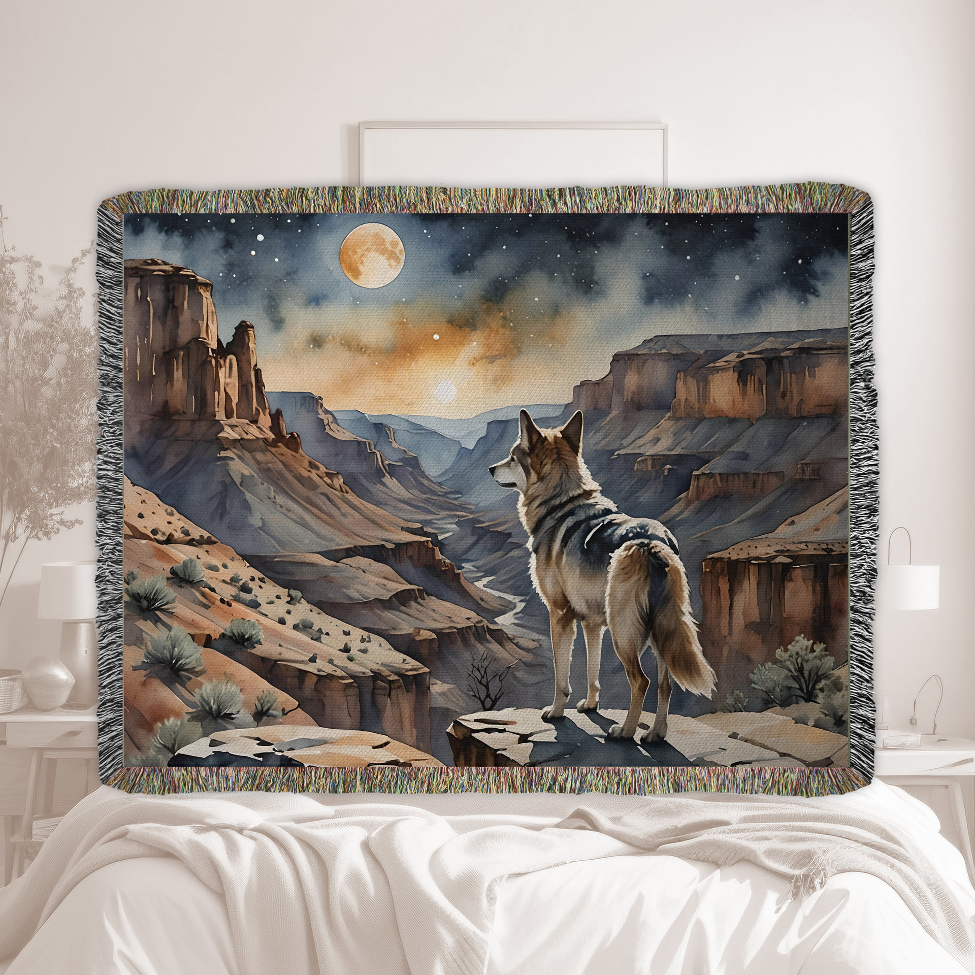 Wolf Canyon Blanket Woven Cotton Throw Blanket