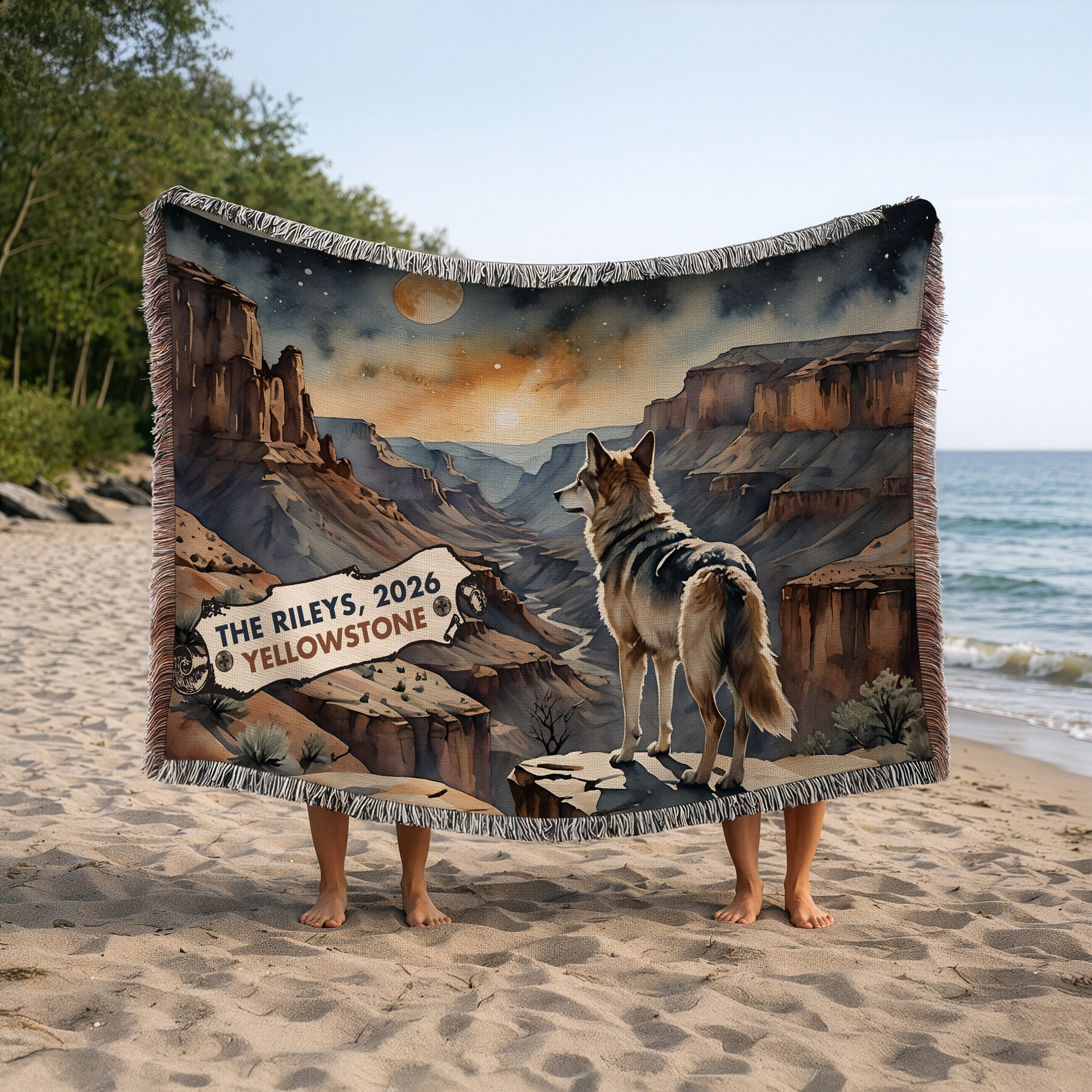 Wolf Canyon Blanket, Personalized Woven Cotton Throw