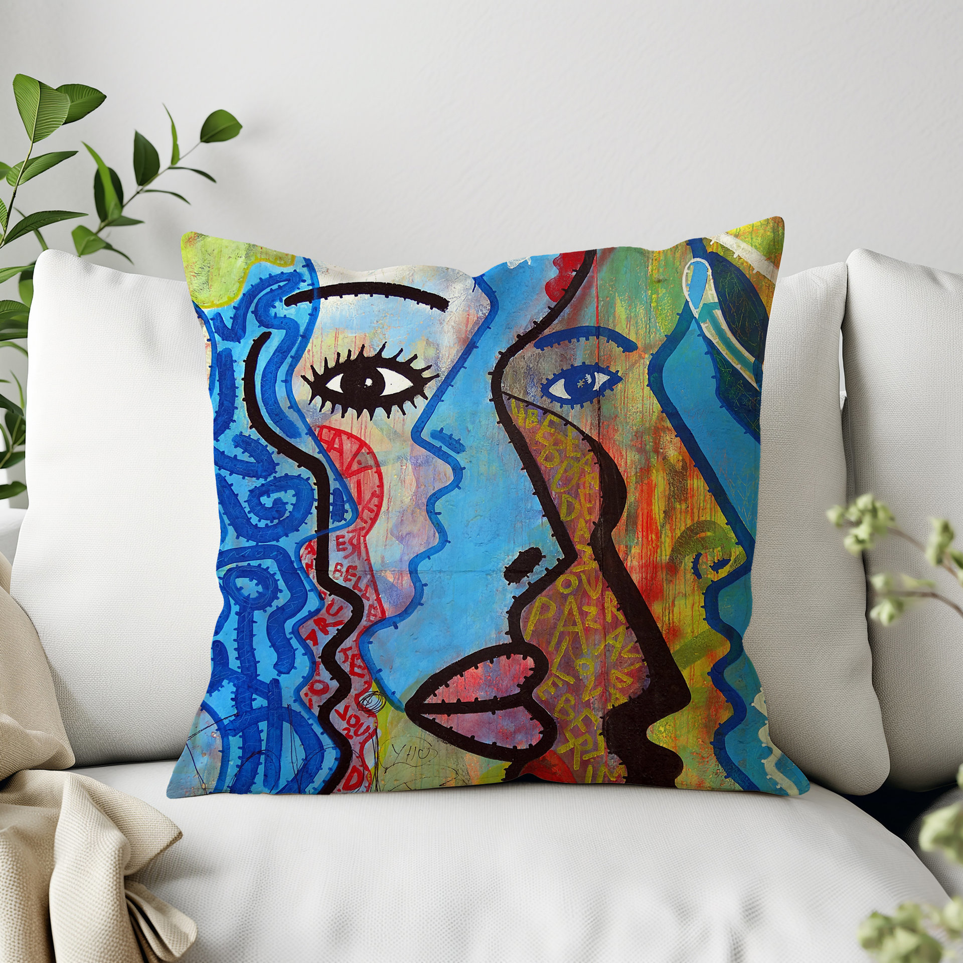 Modern Faces Graffiti Art Pillow