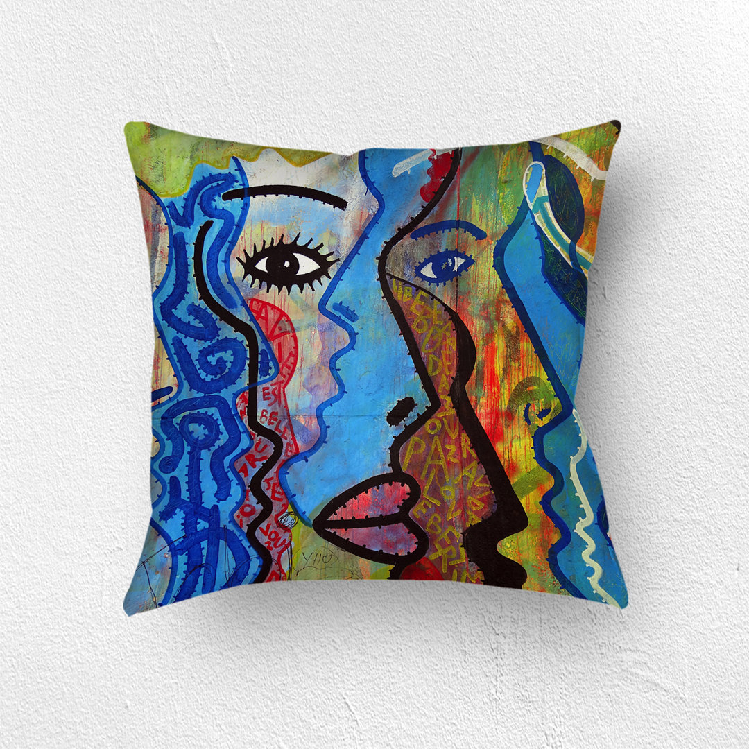 Modern Faces Graffiti Art Throw Pillow