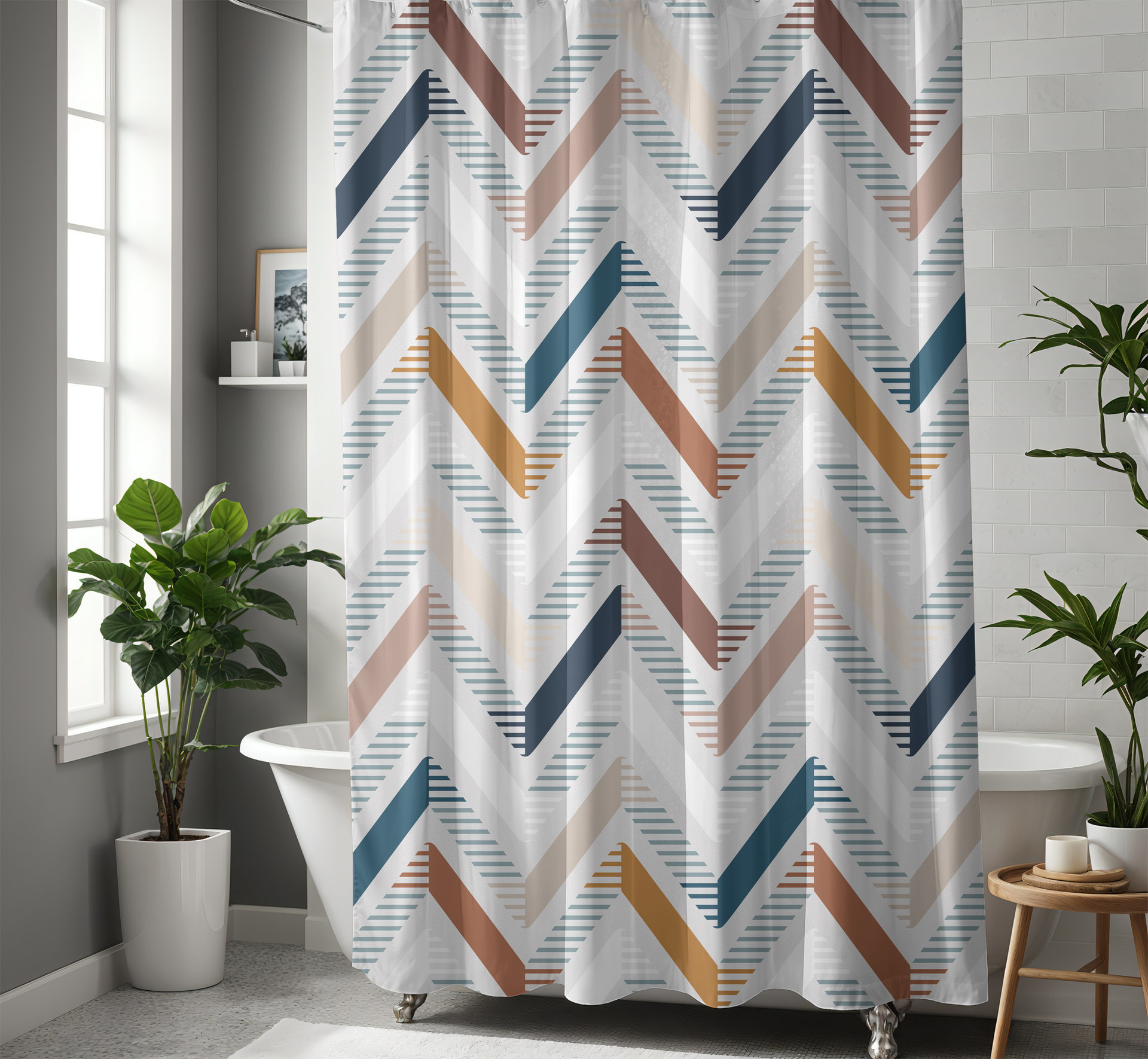 Textured Chevron Geometric Shower Curtain