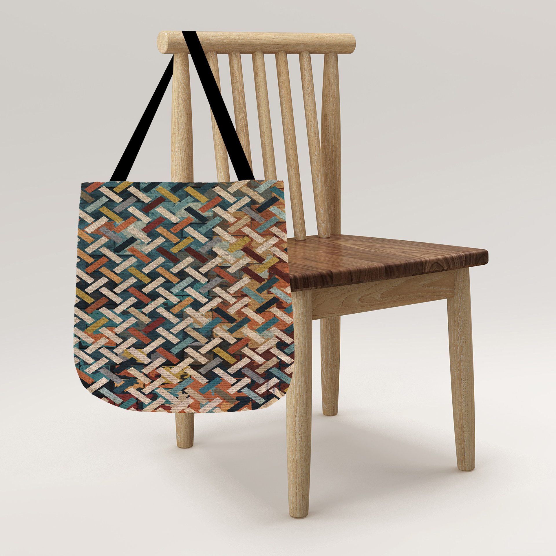 Basketweave Woven Tote Bag, Abstract Geometric Pattern