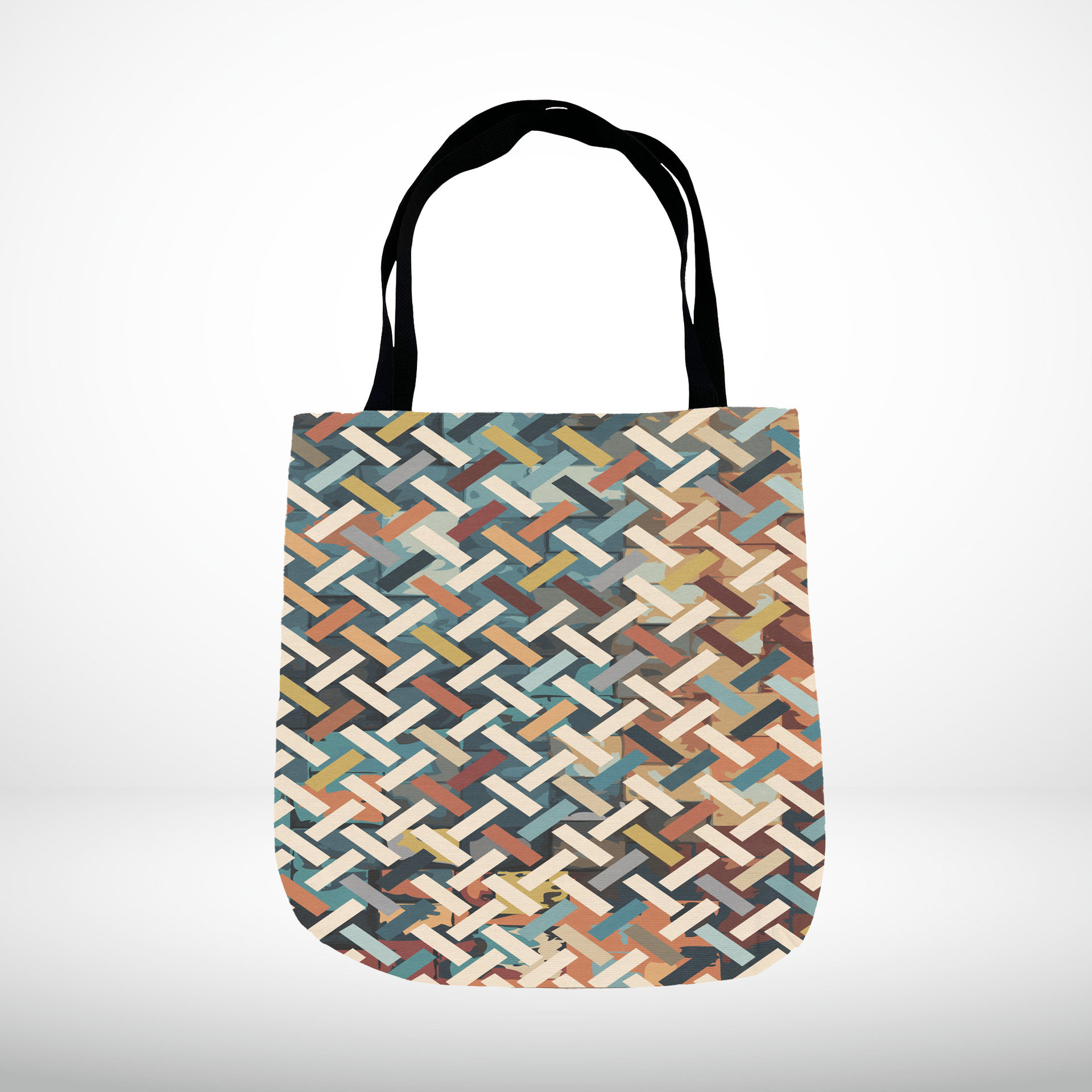 Basketweave Woven Tapestry Bag, Abstract Geometric Pattern