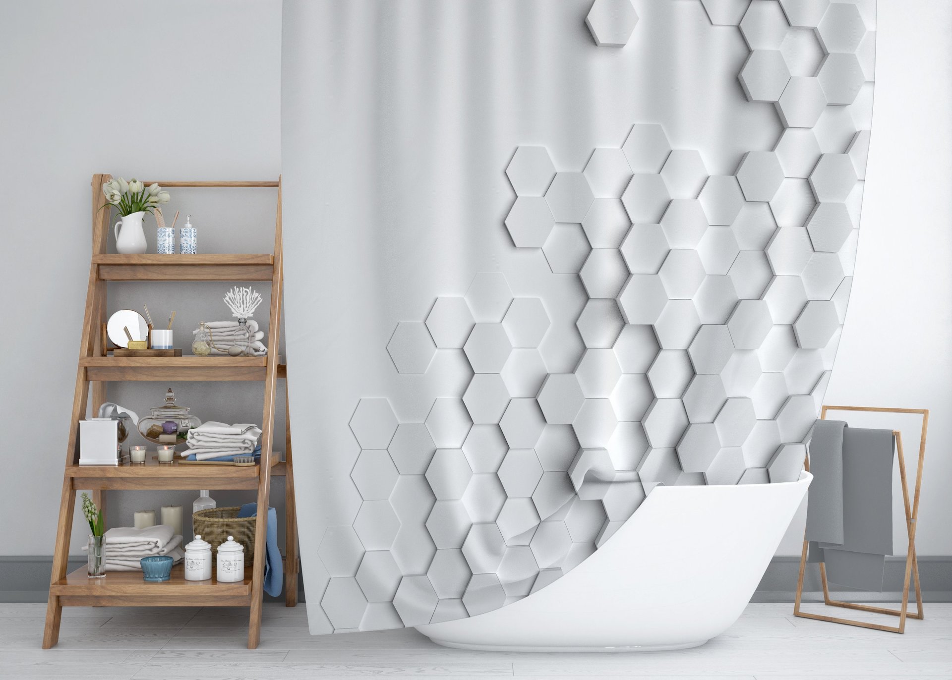 Monochromatic Geometric 3D Shower Curtain