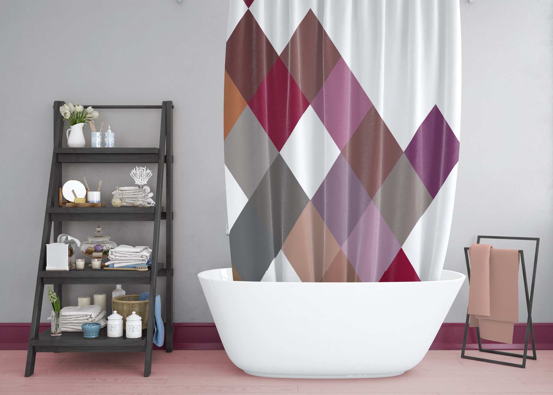 violet and gray Large Squares Shower Curtain