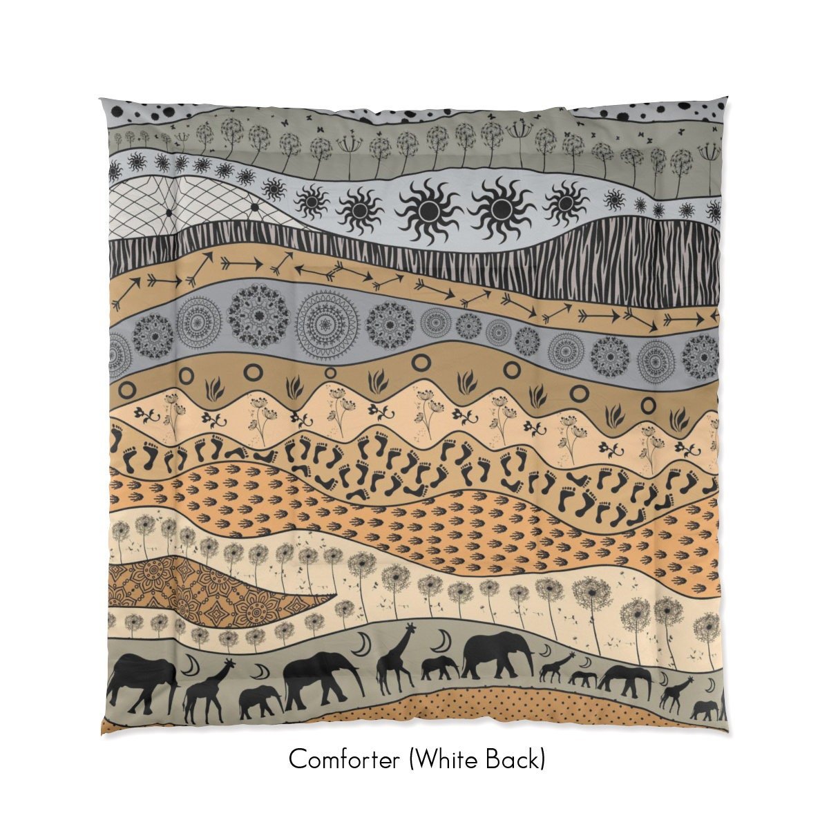 Neutral African Art queen comforter