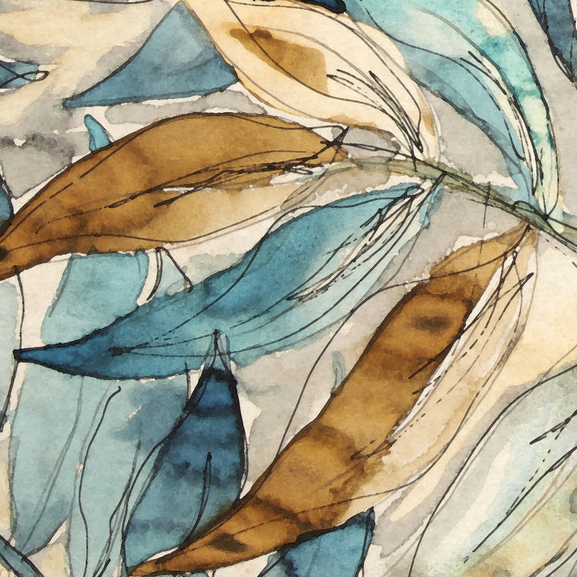 watercolor leaves close up