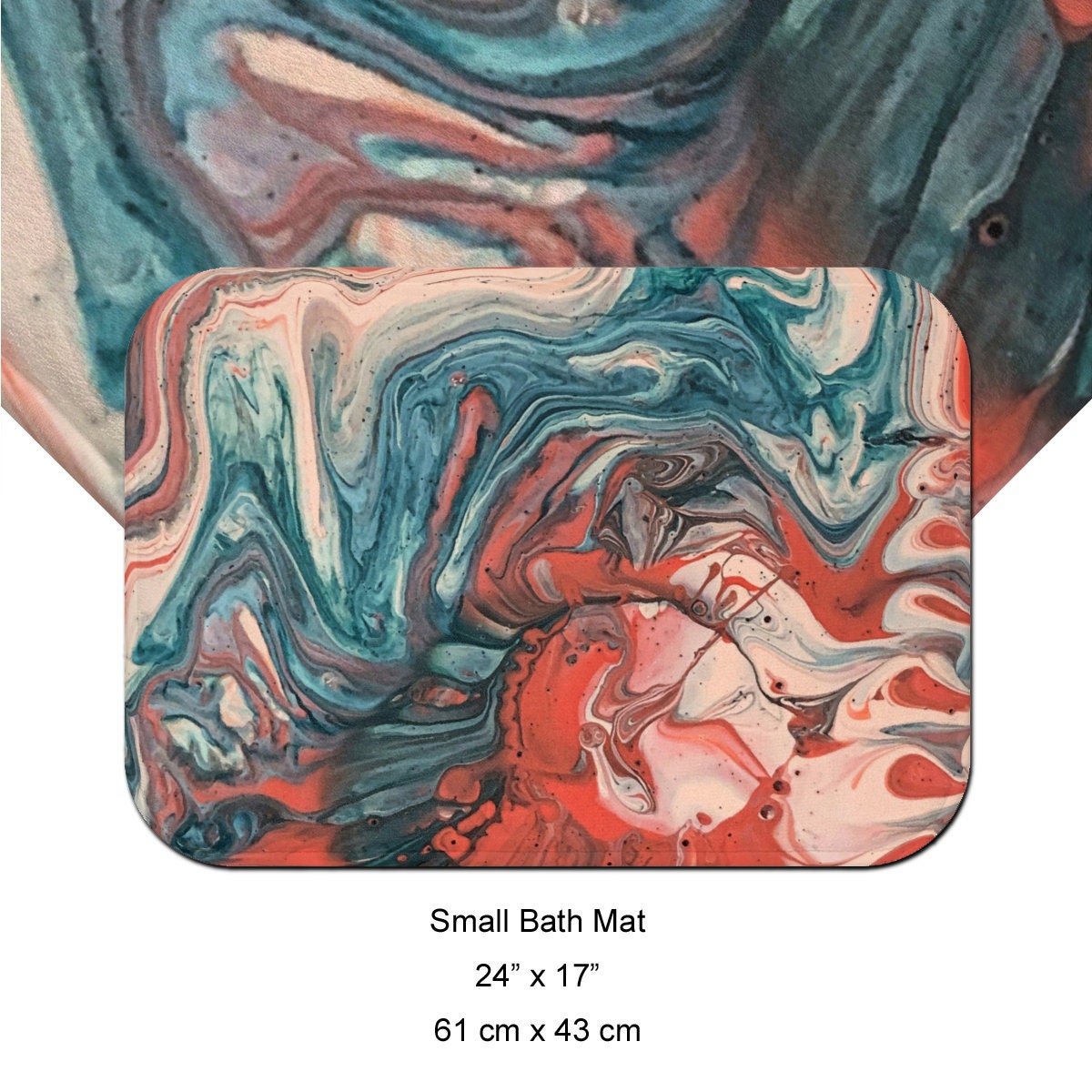 Blue and Coral Pink Abstract Art small bath mat