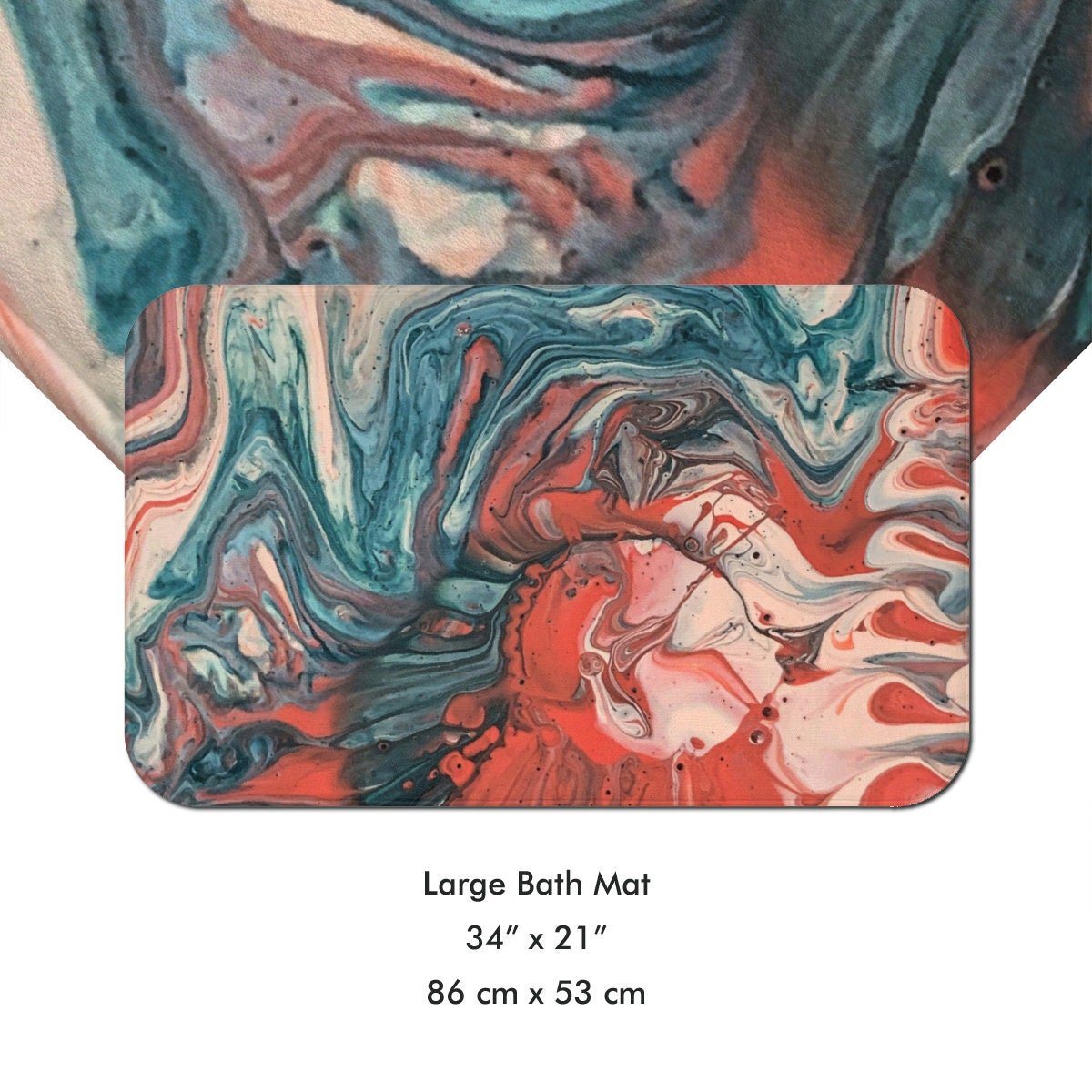 Blue and Coral Pink Abstract Art bathmat.