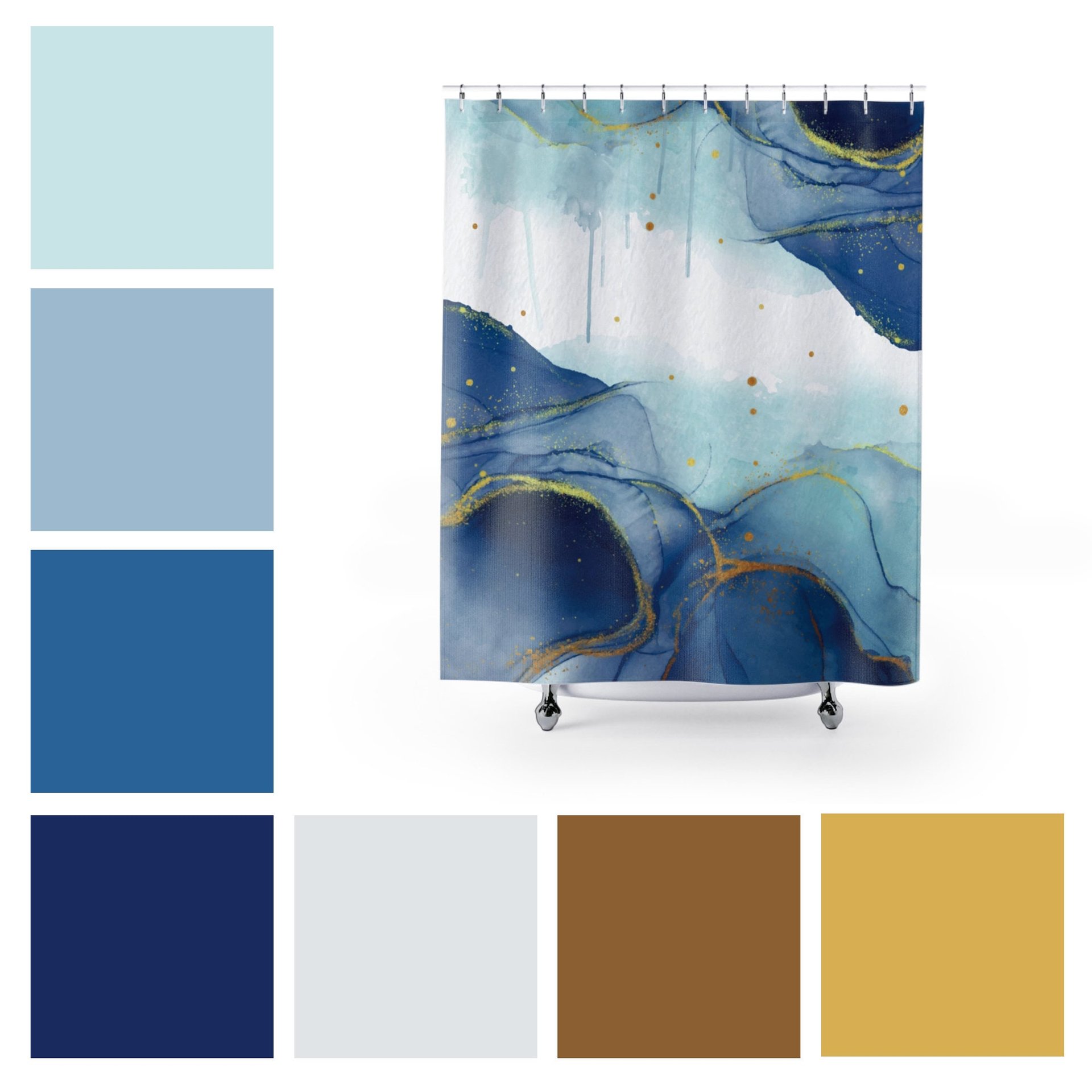 Abstract Blue Marble Shower Curtain color palette