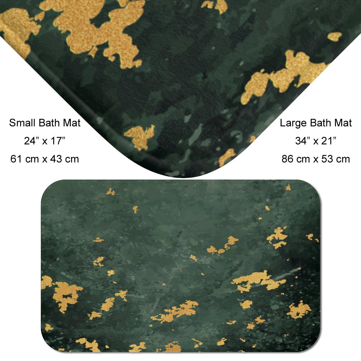 Abstract Green Gray Ombré and Gold bath mat