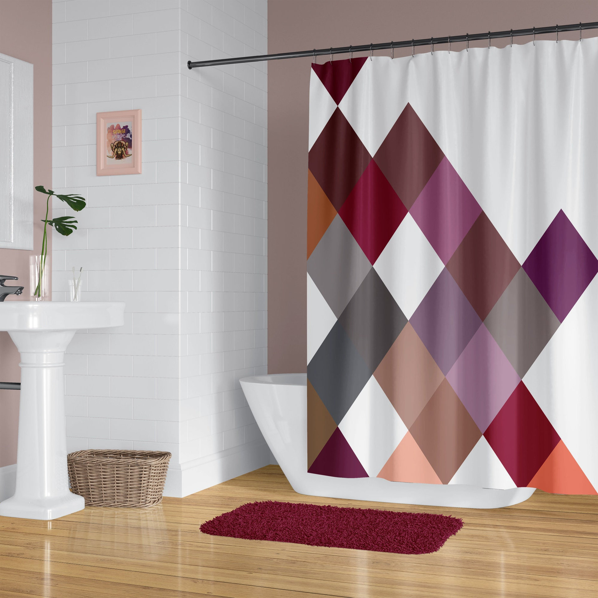Burgundy and Purple Large Squares Shower Curtain