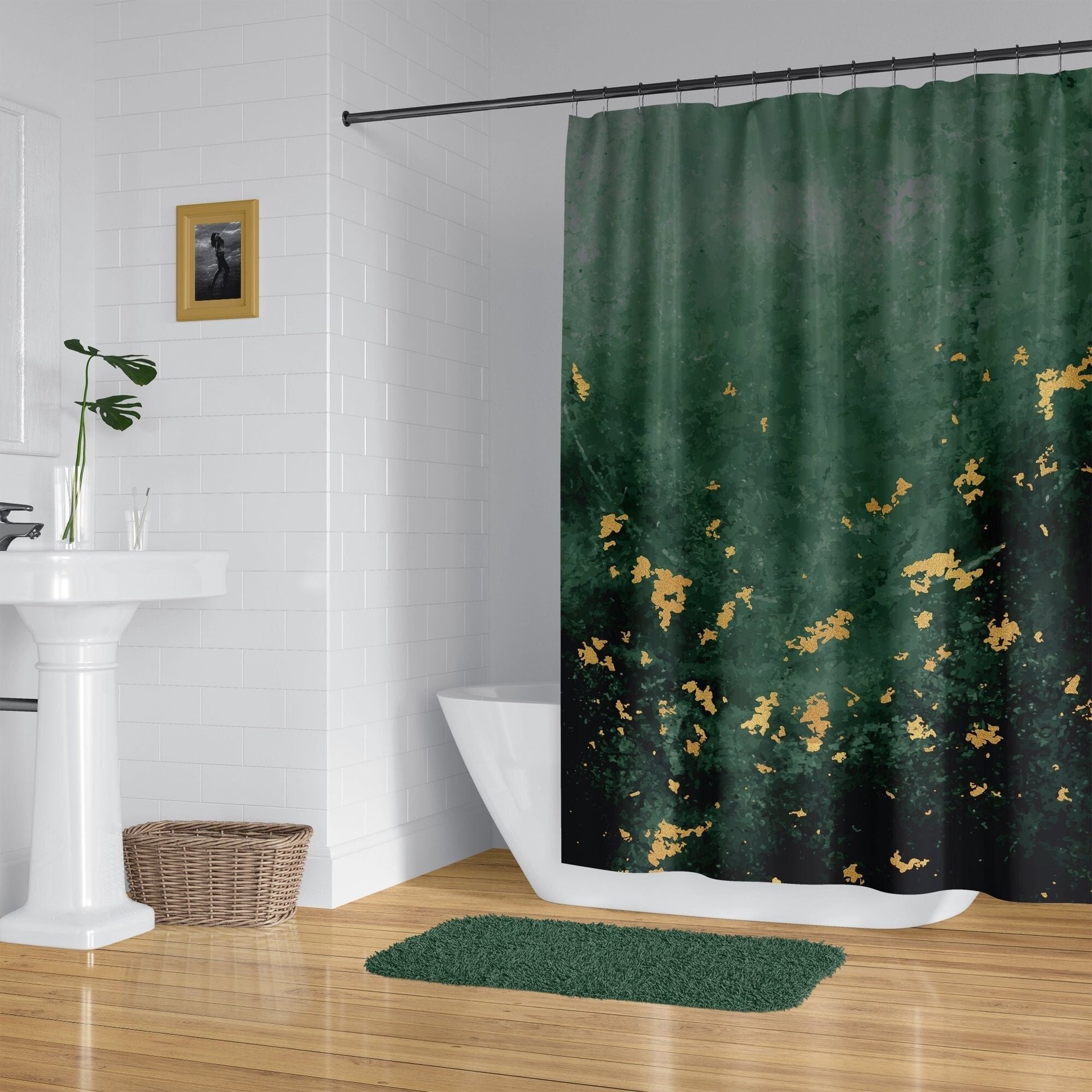 Abstract Green Gray Ombré and Gold Shower Curtain