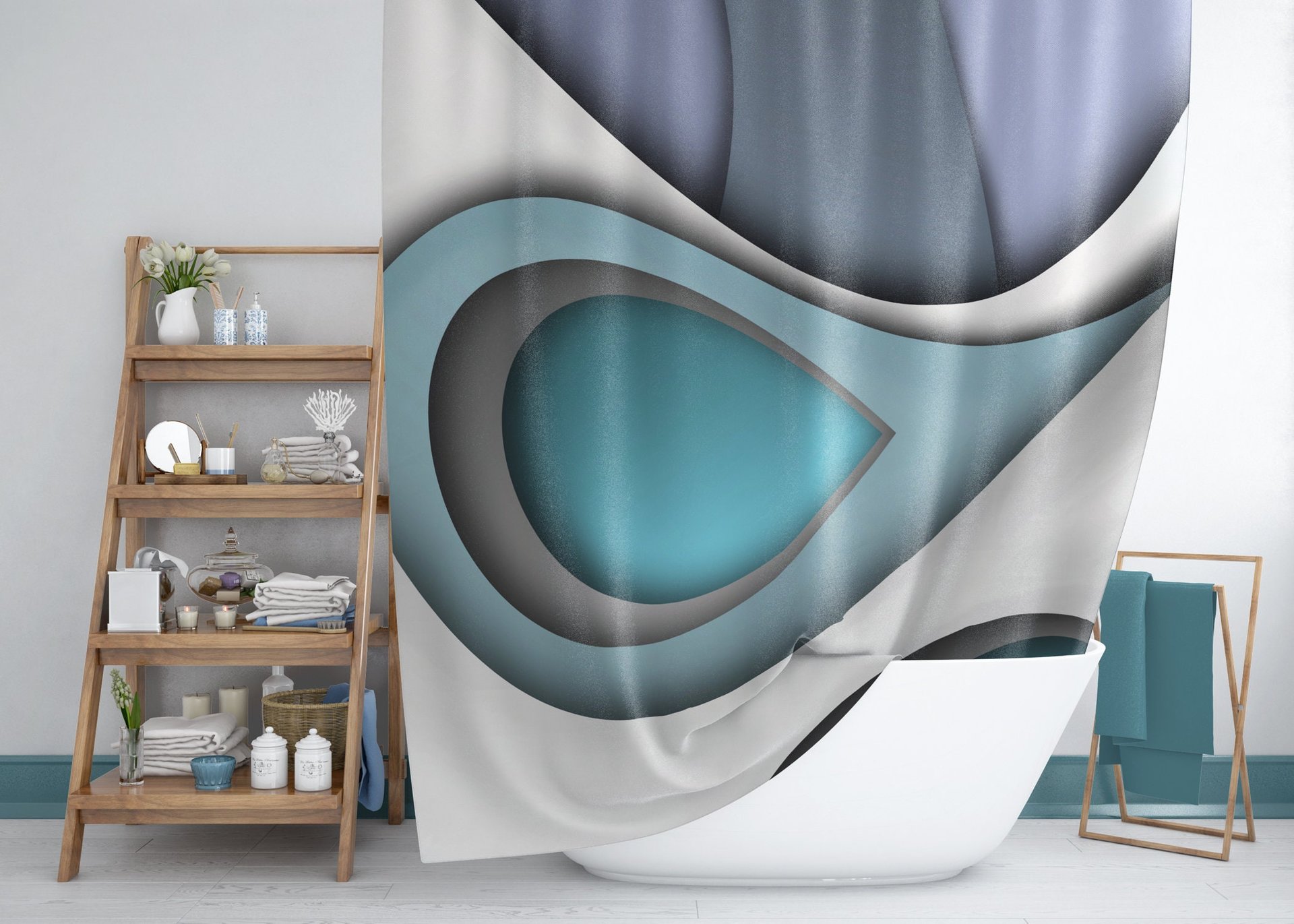 lilac, teal and gray Shower Curtain