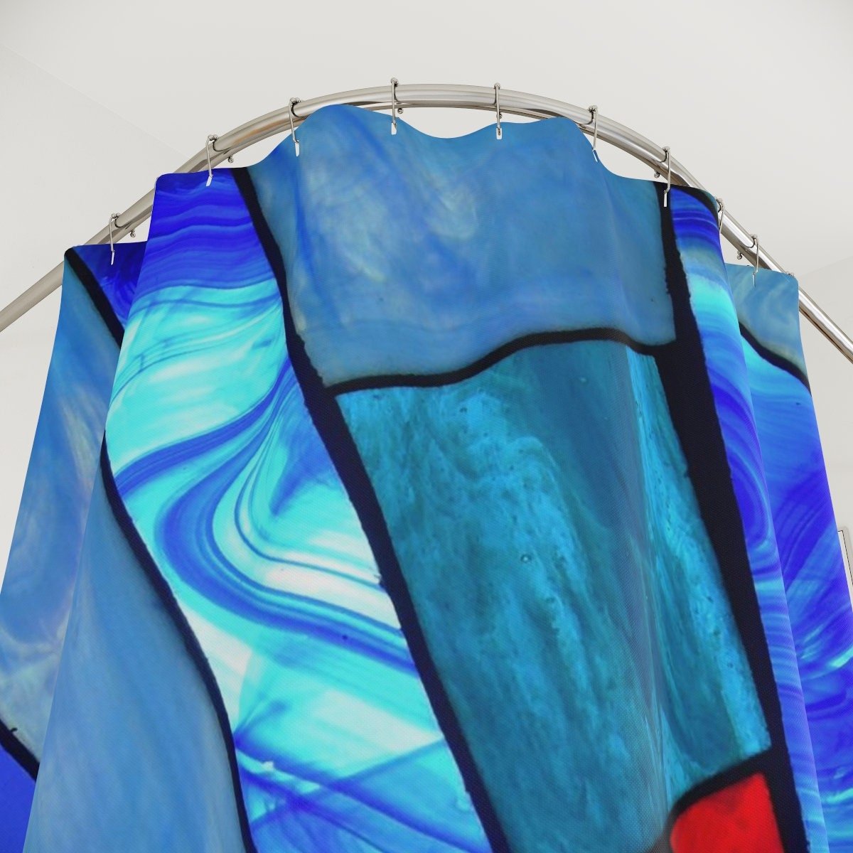 Blue Stained Glass Shower Curtain top half