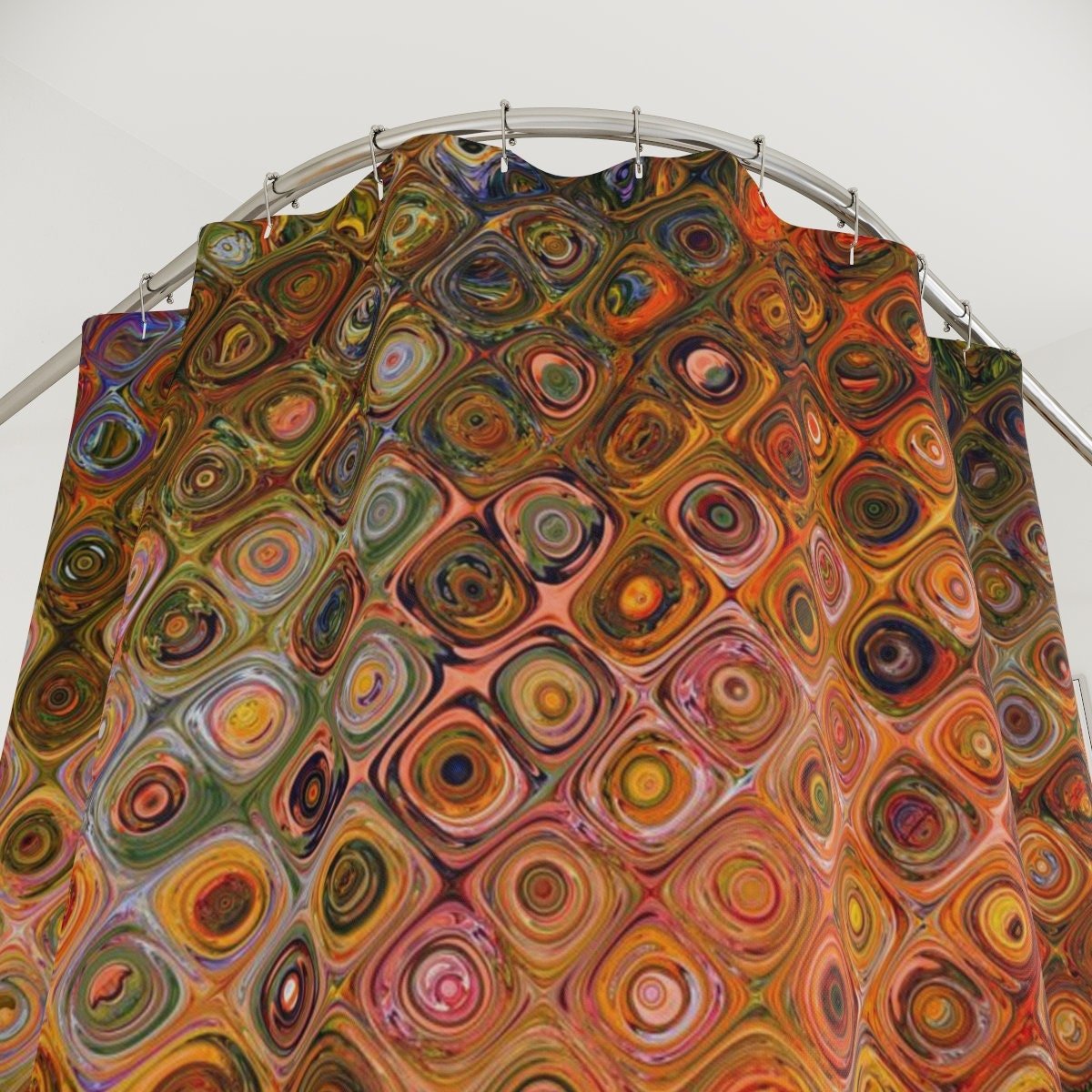 Burnt Orange Tile Pattern Shower Curtain top view