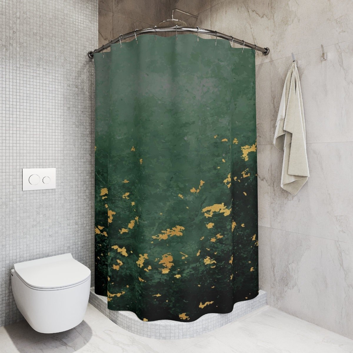Abstract Green Gray Ombré and Gold Shower Curtain