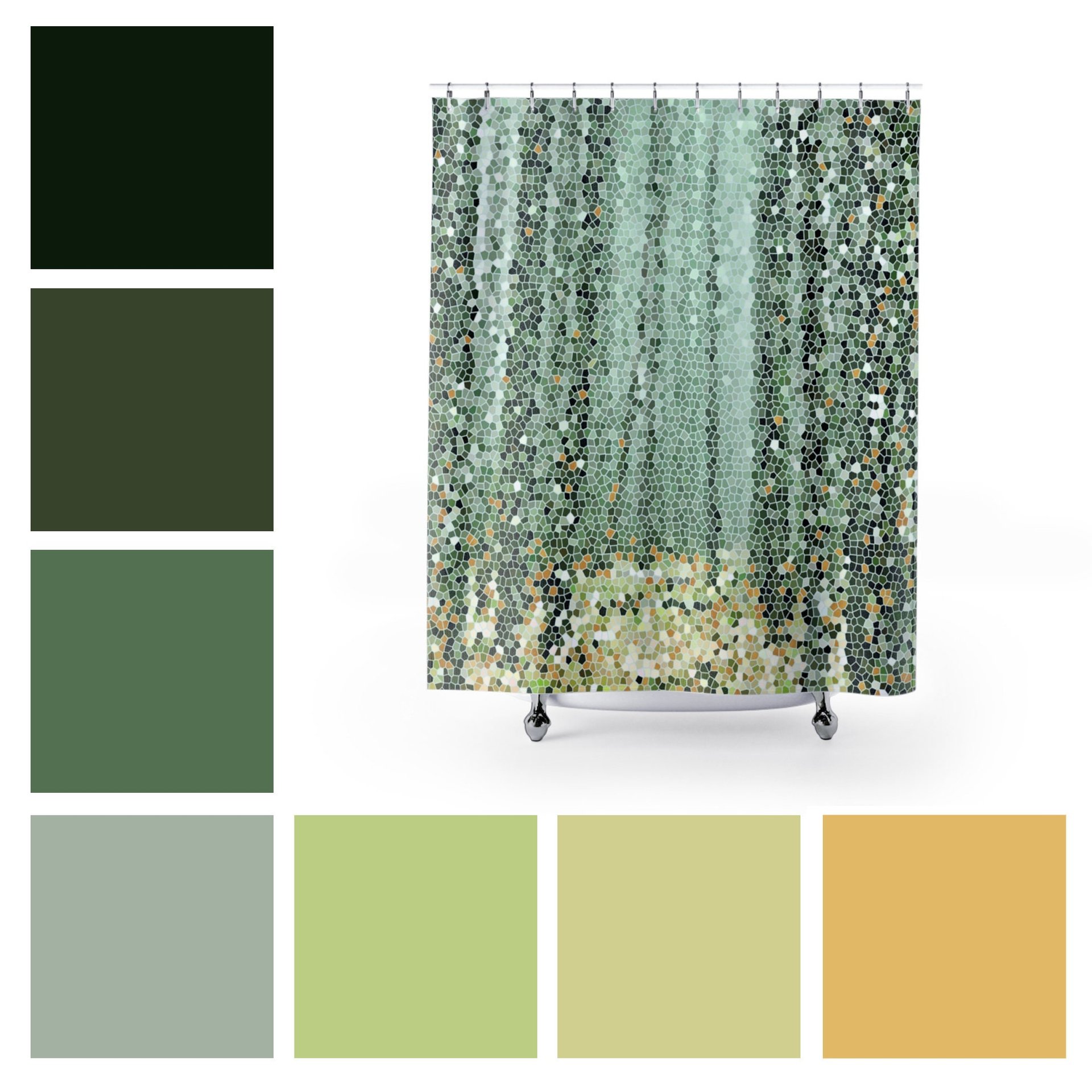Green Trees Mosaic Shower Curtain color palette