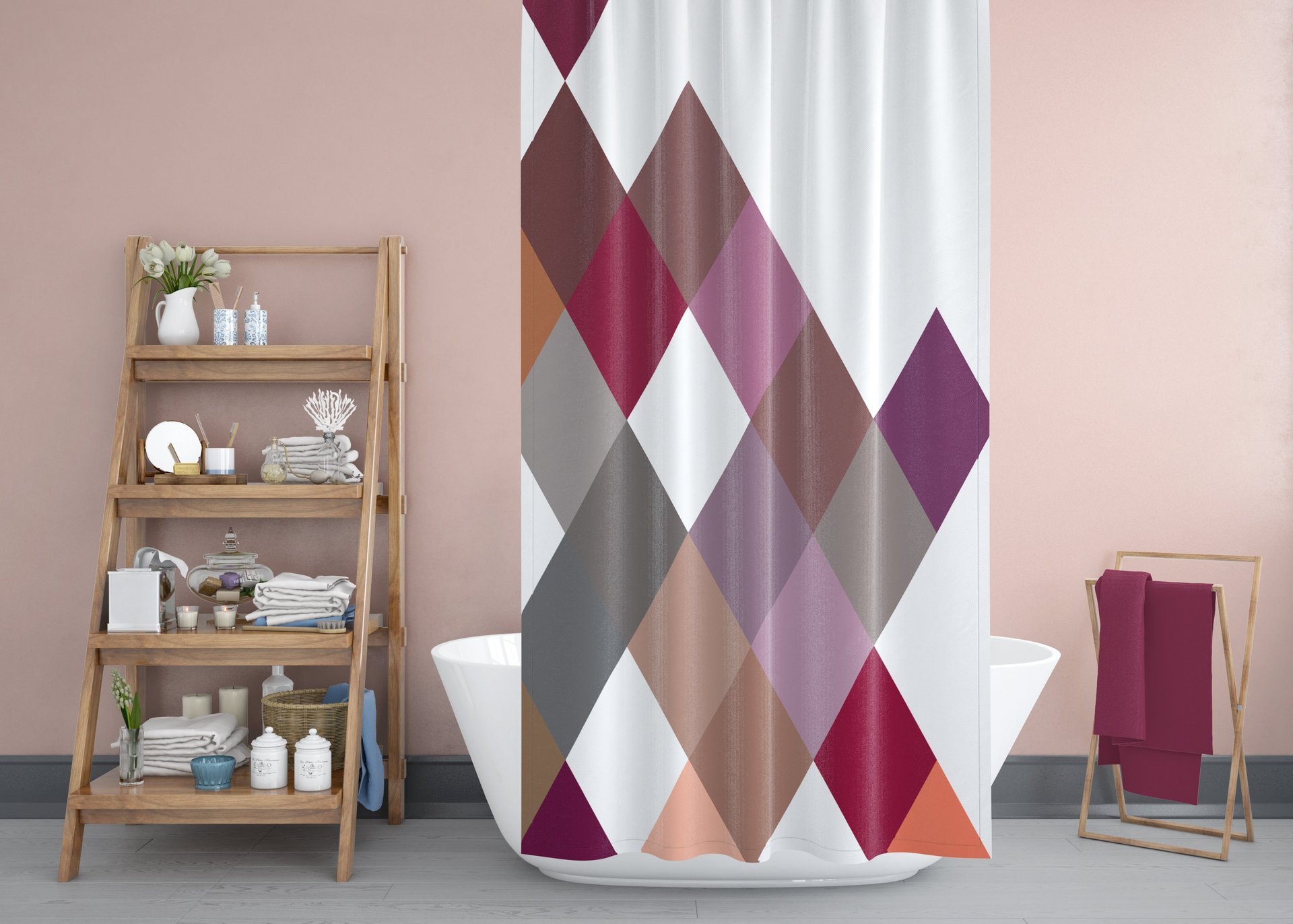 Burgundy and Purple Large Squares Shower Curtain