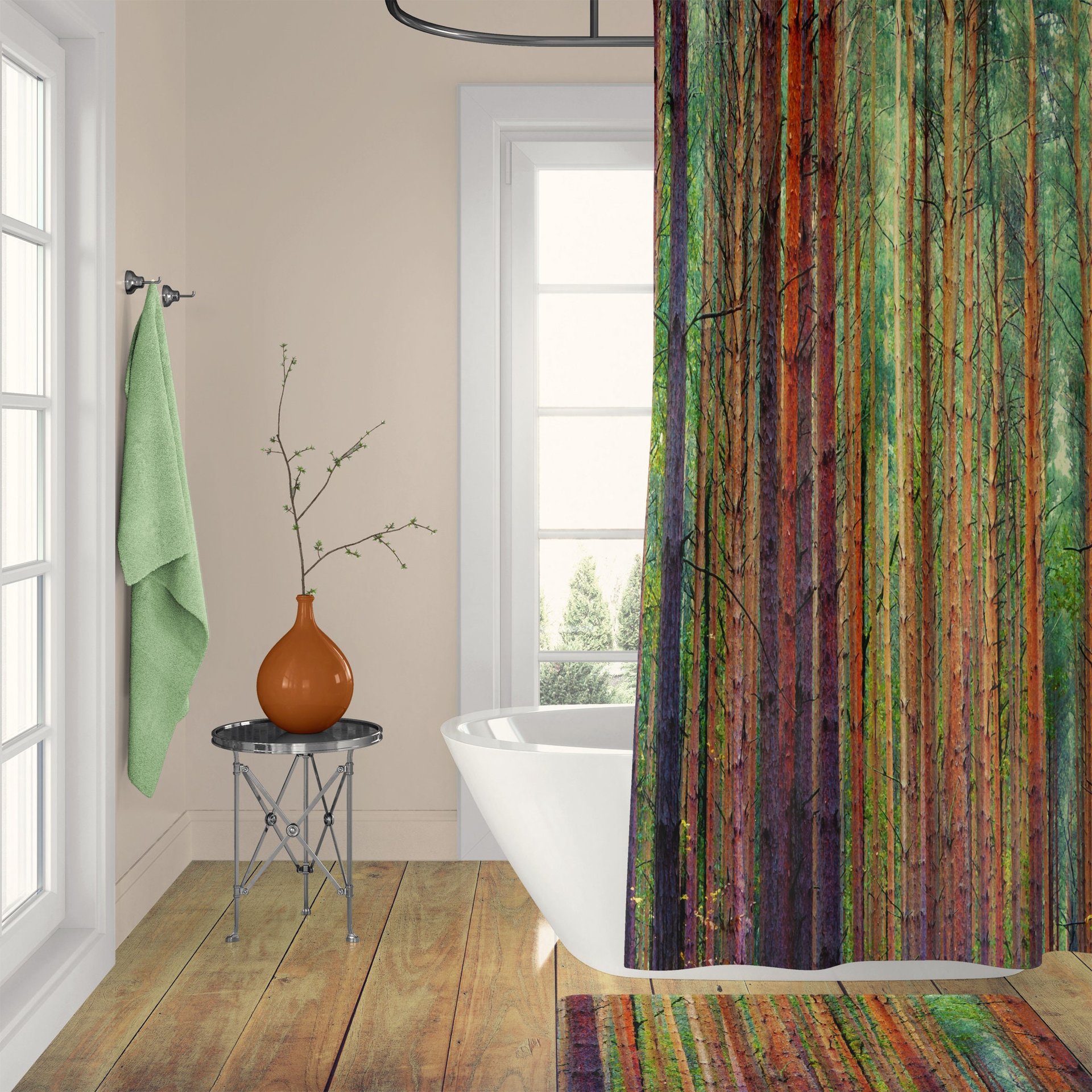Watercolor forest shower curtain set