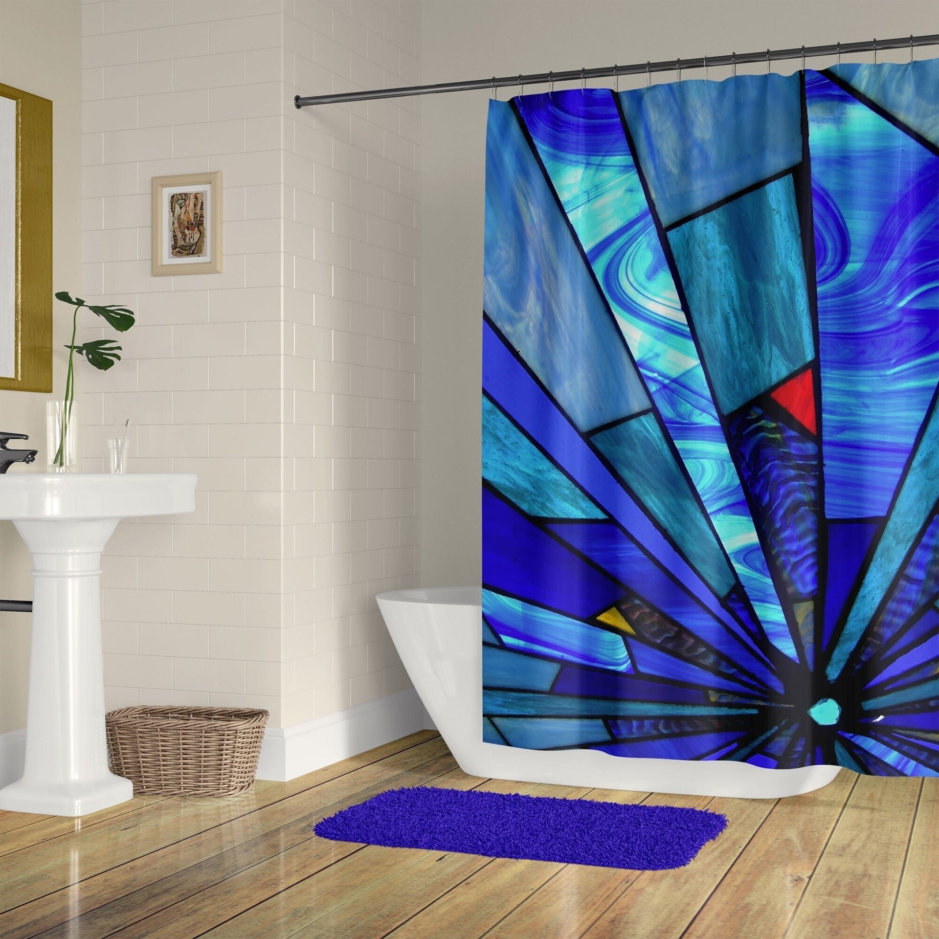 Blue Stained Glass Shower Curtain