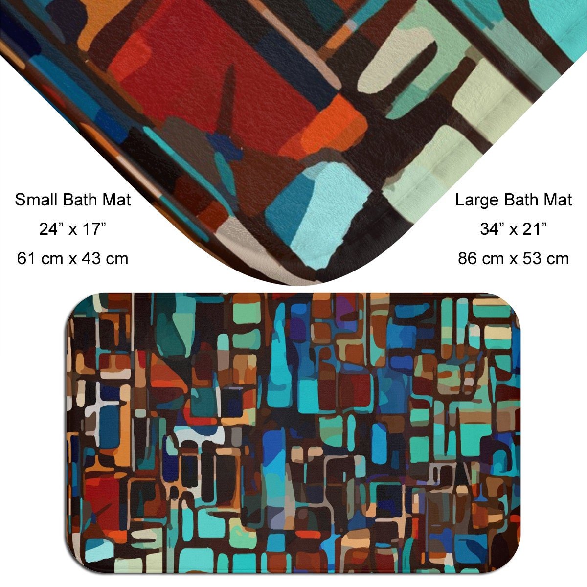 stained glass color block design bath mat