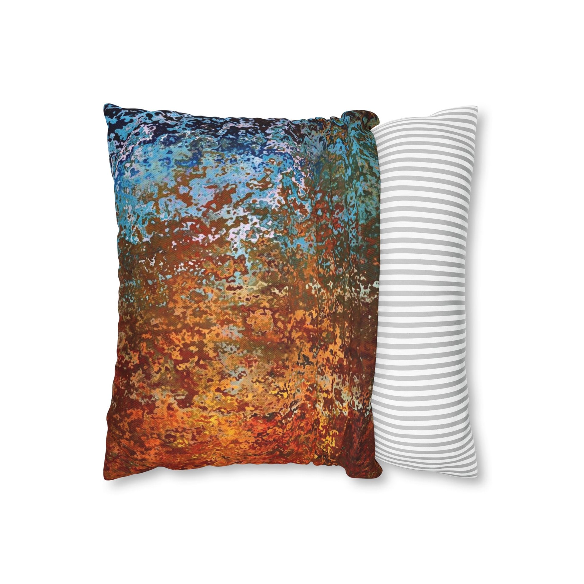 Burnt Orange and Blue Rusted Metal Pillow Cover