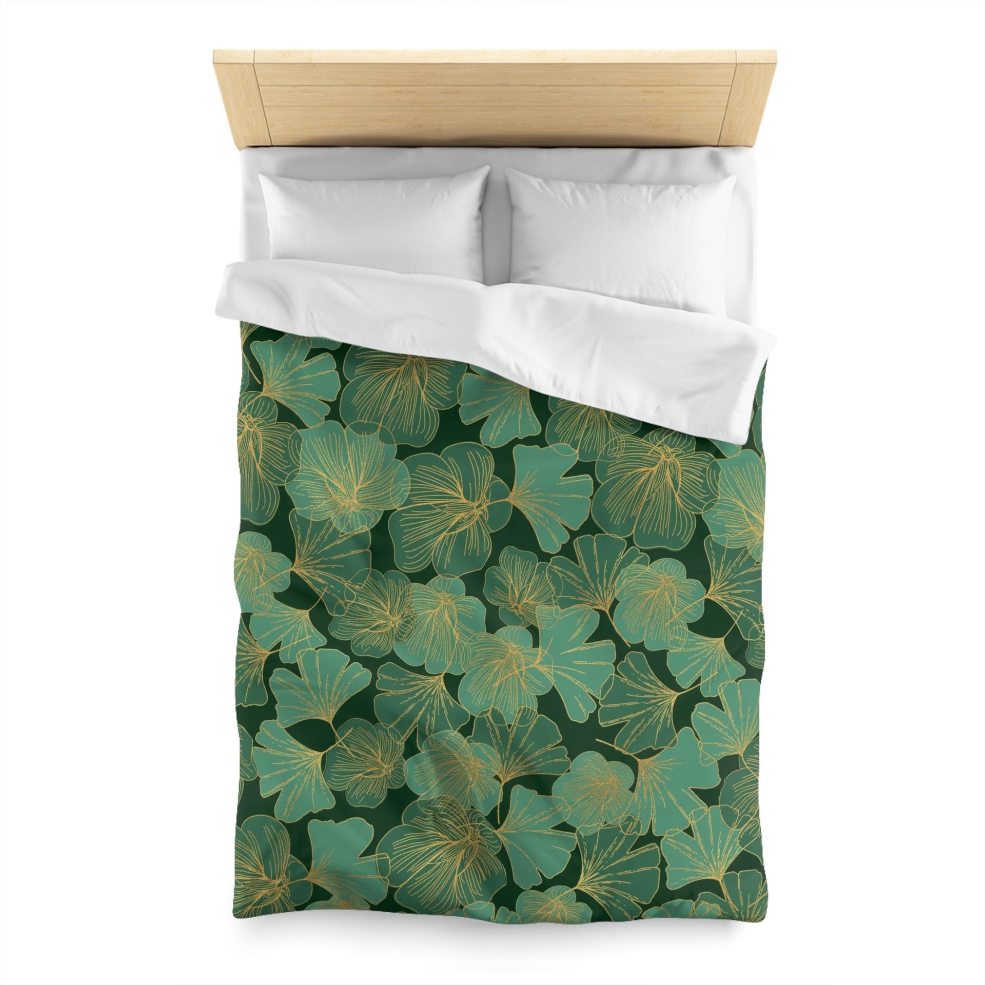 Green and Gold Asian Leaf twin duvet cover