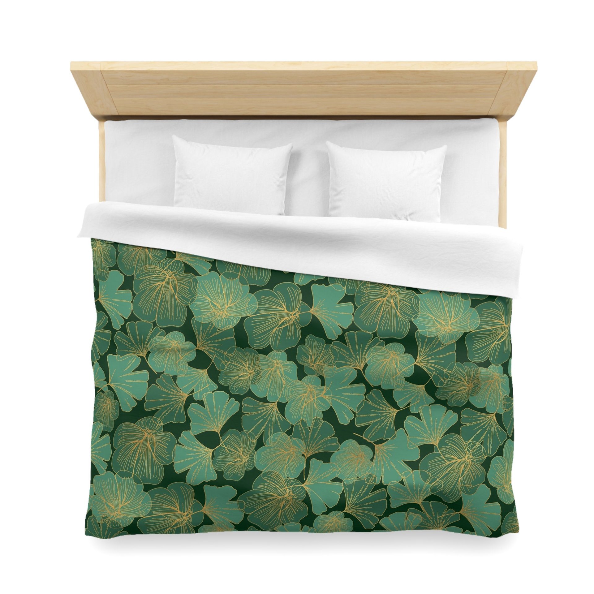 Green and Gold Asian Leaf king duvet cover