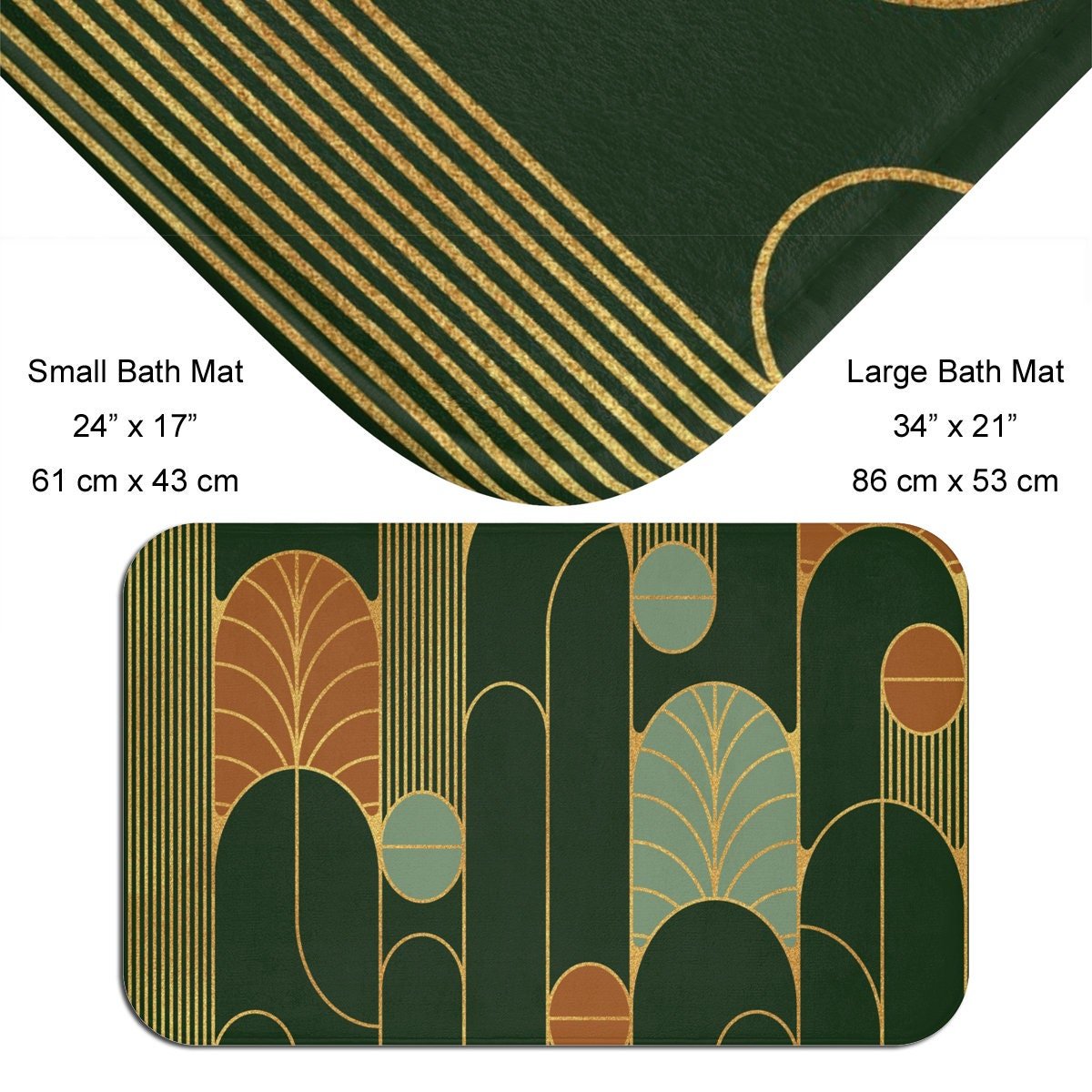 Forest Green Minimalist Art Deco Bath Mat.