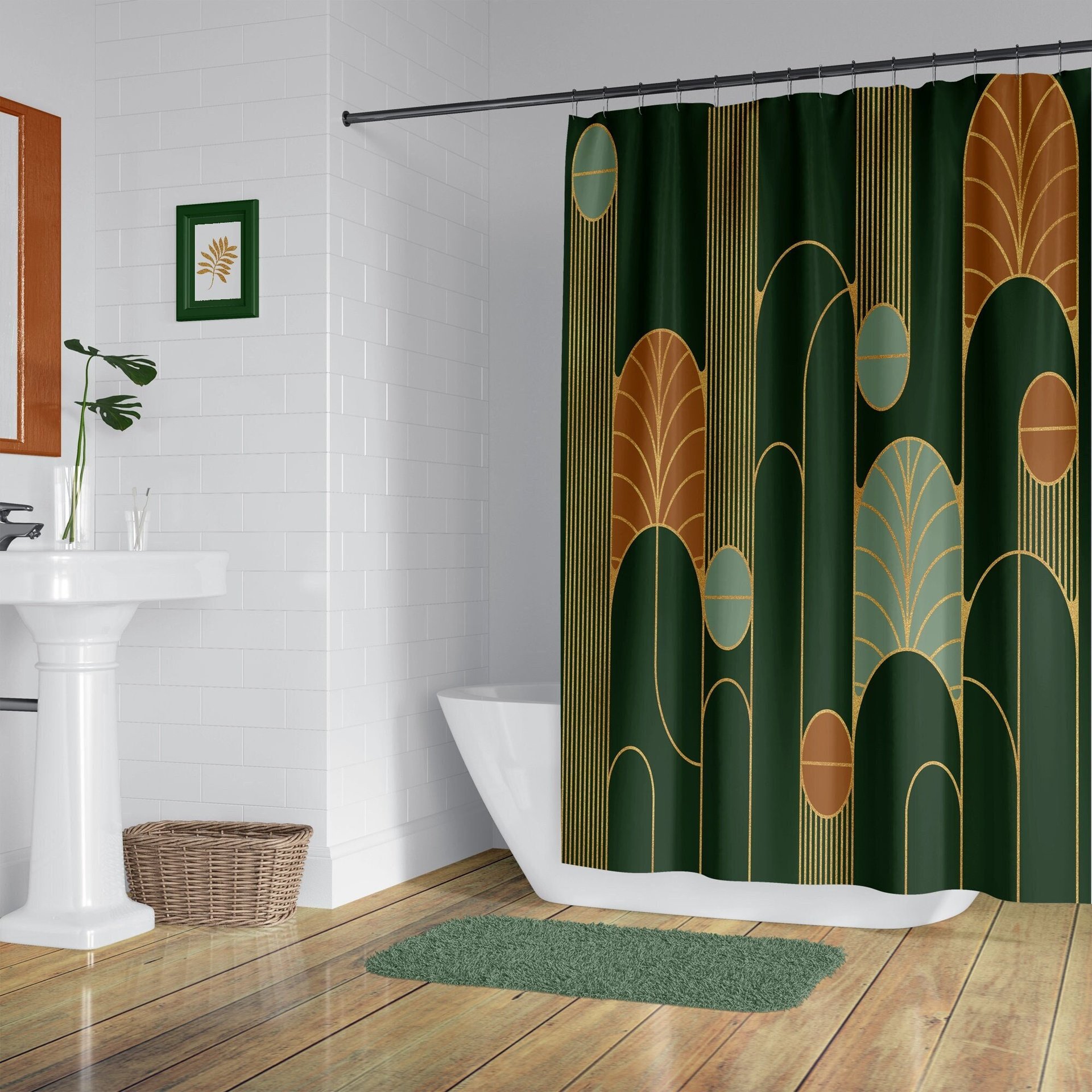 Forest Green Minimalist Art Deco Shower Curtain