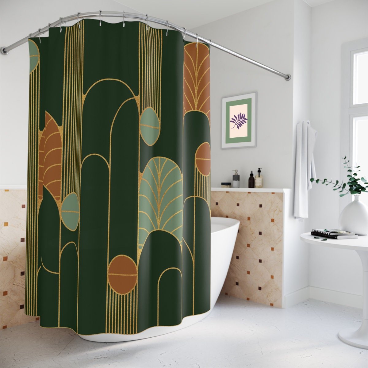 Forest Green Minimalist Art Deco Shower Curtain