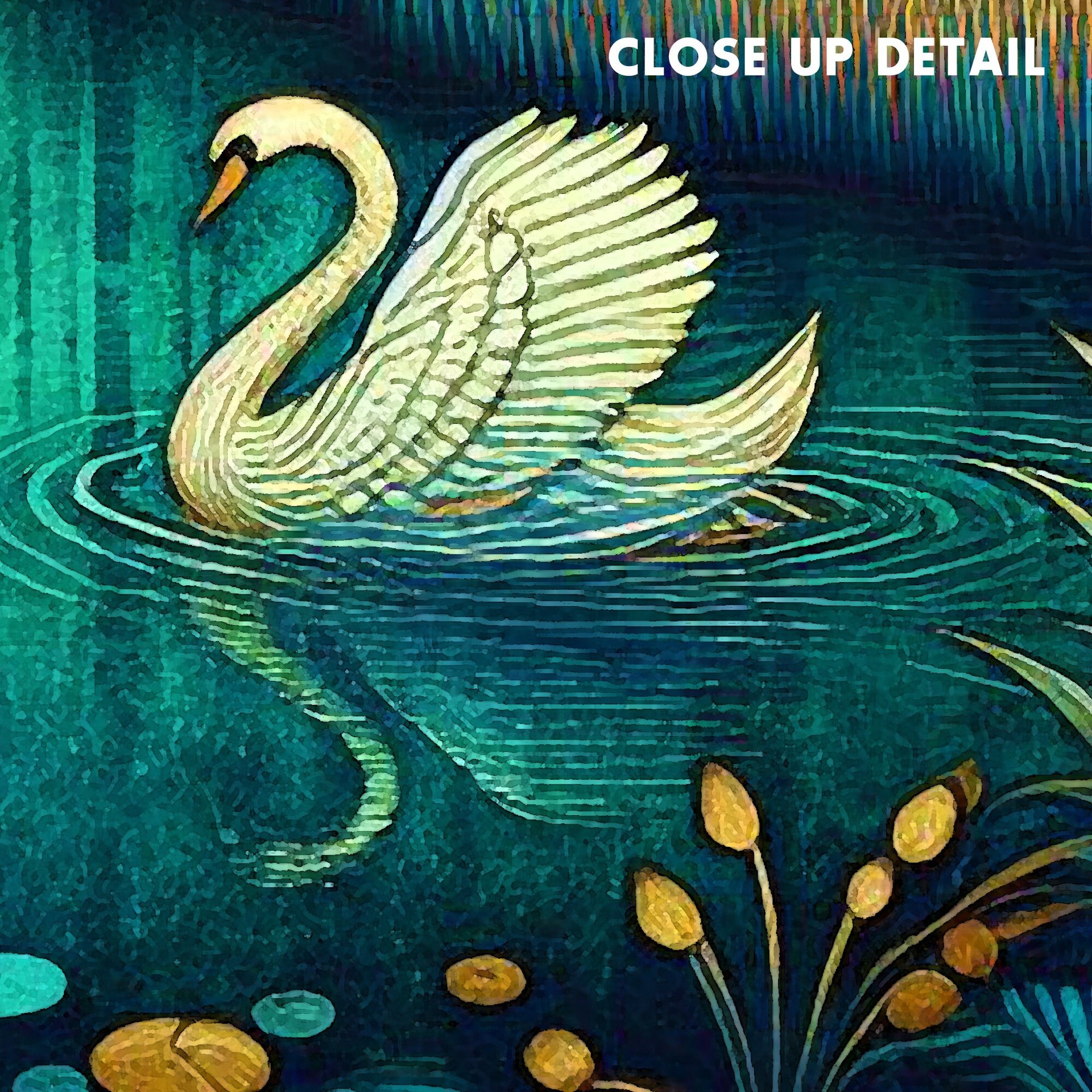Teal Fantasy Forest Shower Curtain - swan detail
