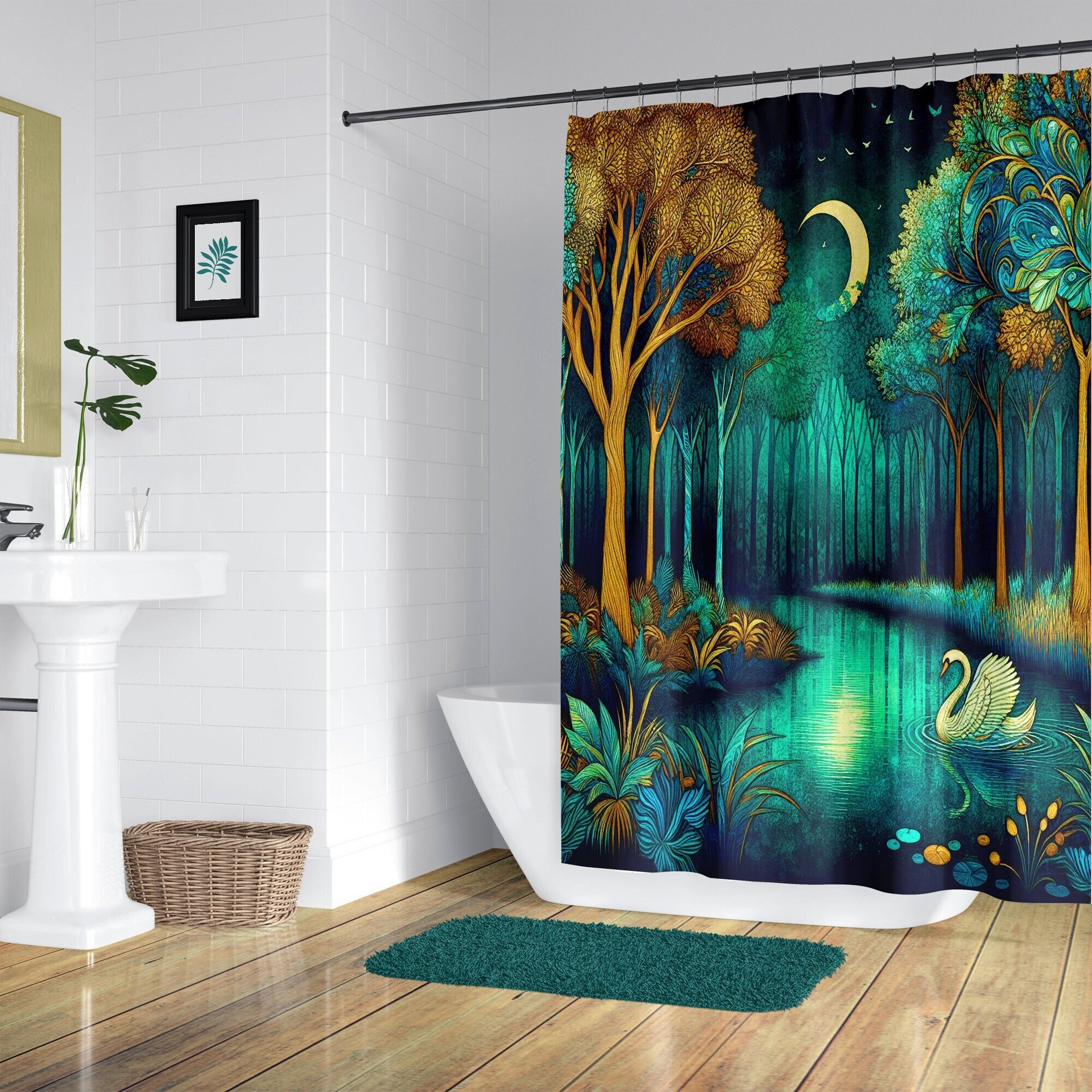 Teal Fantasy Forest Shower Curtain