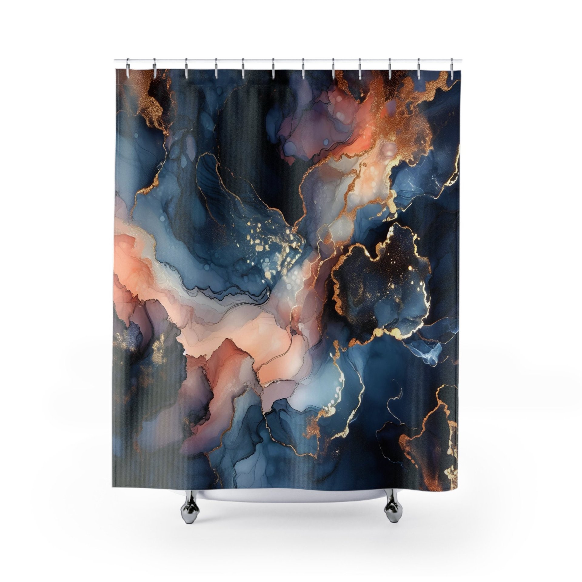 Navy Blue Marble Shower Curtain