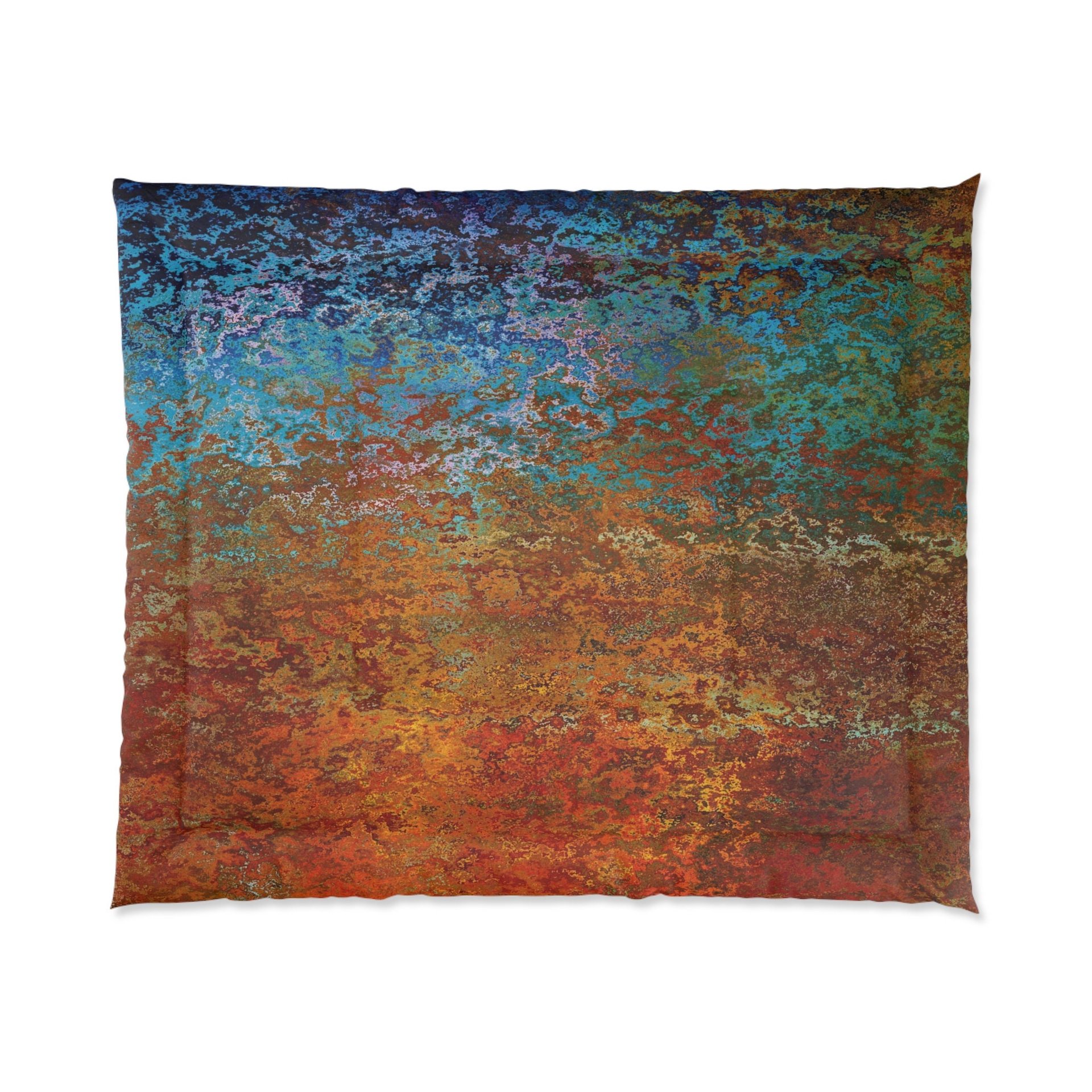 Burnt Orange and Blue Rusted Metal king comforter