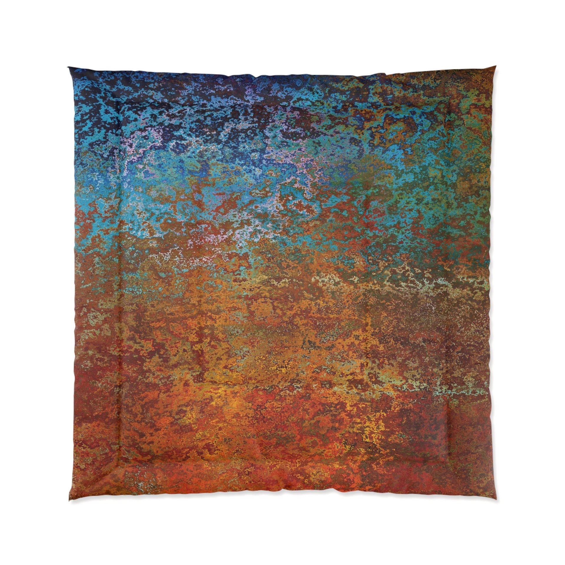 Burnt Orange and Blue Rusted Metal queen comforter